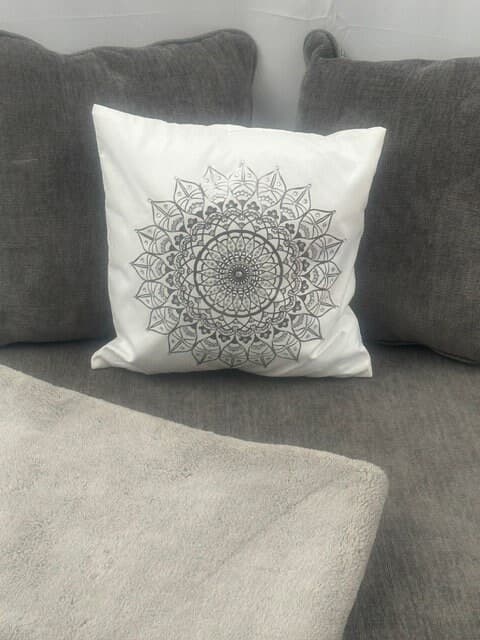 Silver Mandala Rhinestone Throw Pillow Cover - 16"x16" - One-of-a-Kind Home Decor - Thumbnail 3