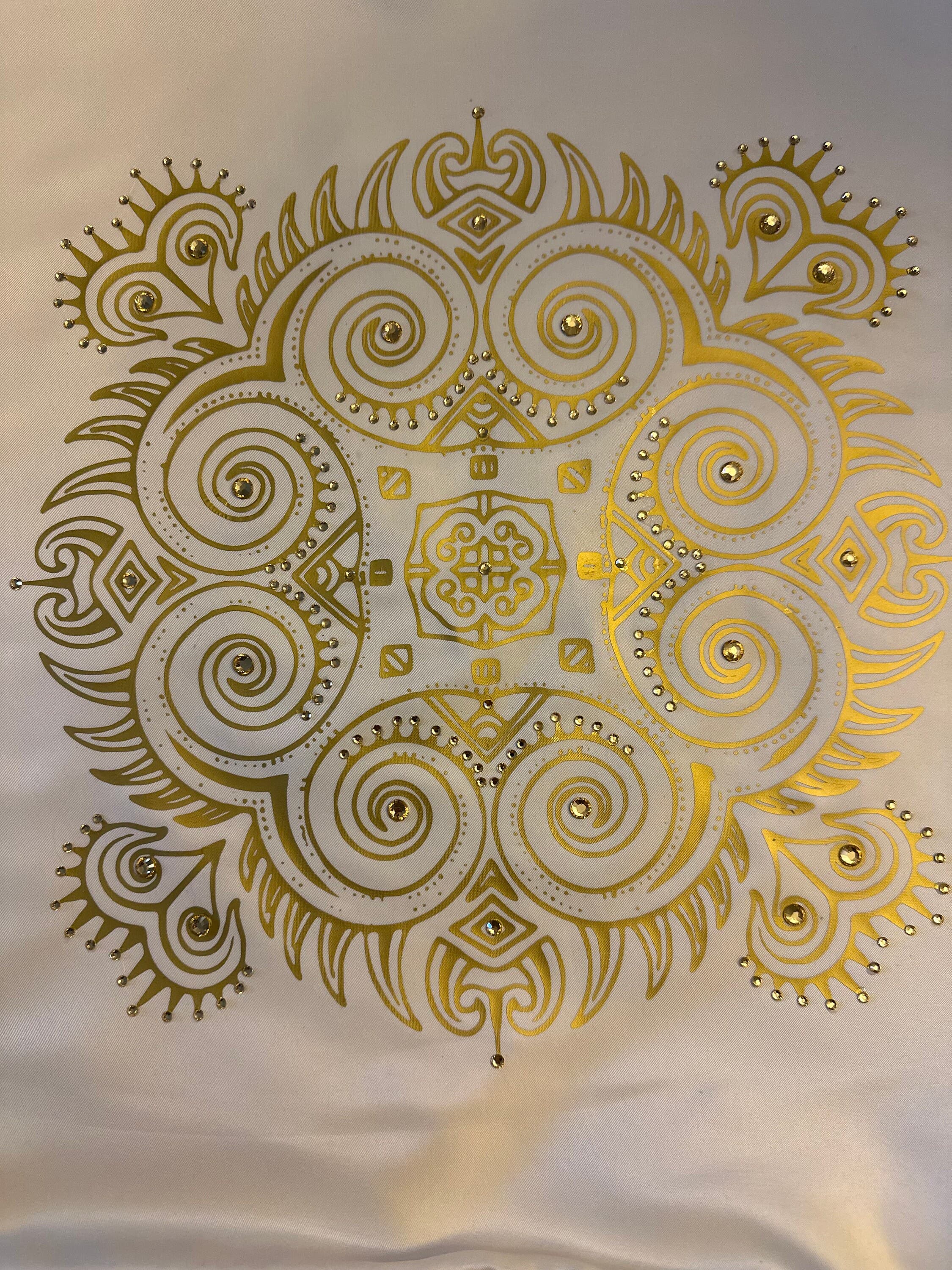 Dreamy Elegant Gold and Rhinestone Mandala Pillow, 16" x 16"; Home Decor - Thumbnail 2