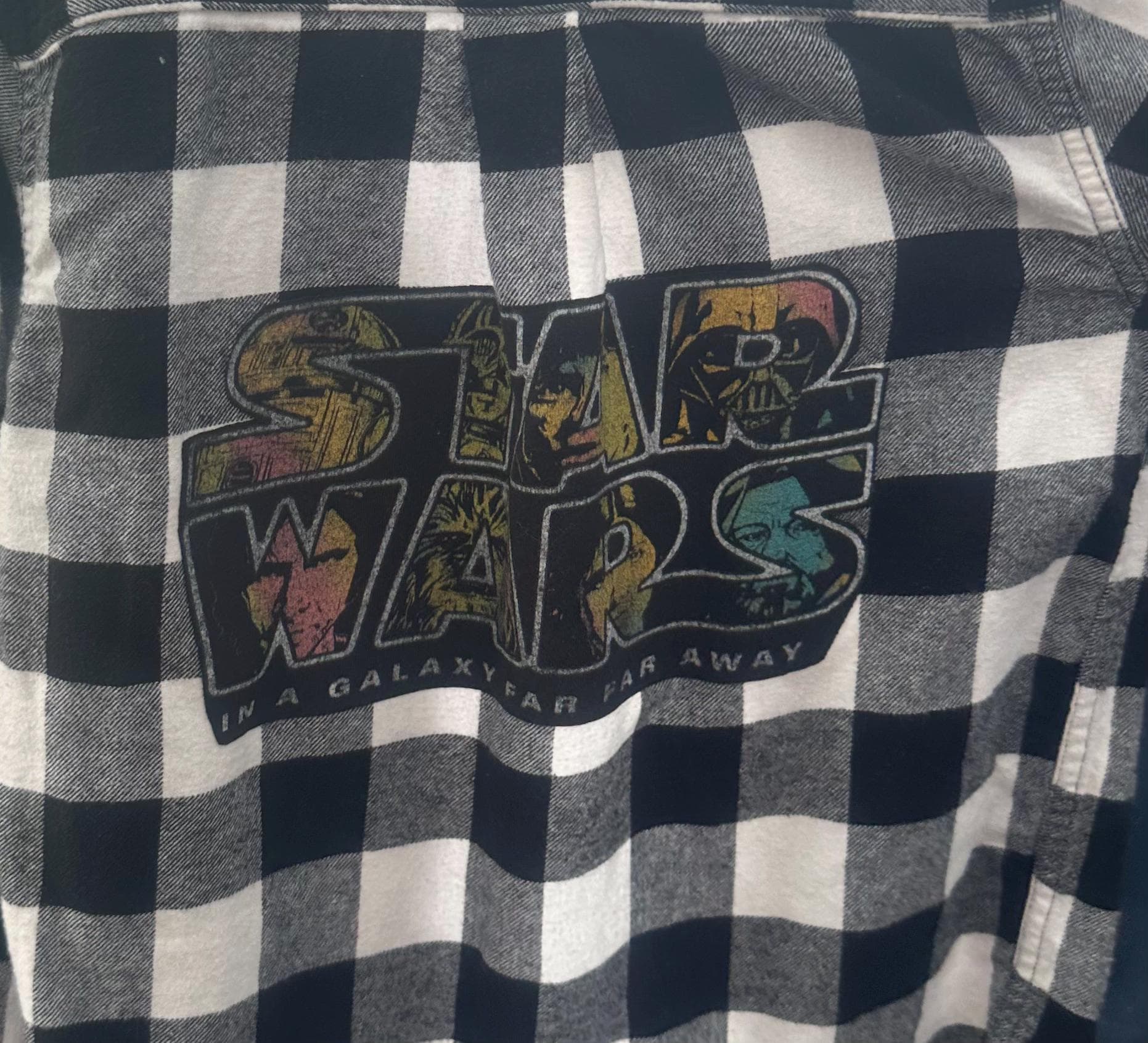 Upcycled Star Wars Flannel | Youth 7/8 | One-of-a-Kind “In a Galaxy Far, Far Away” Shirt - Image 1