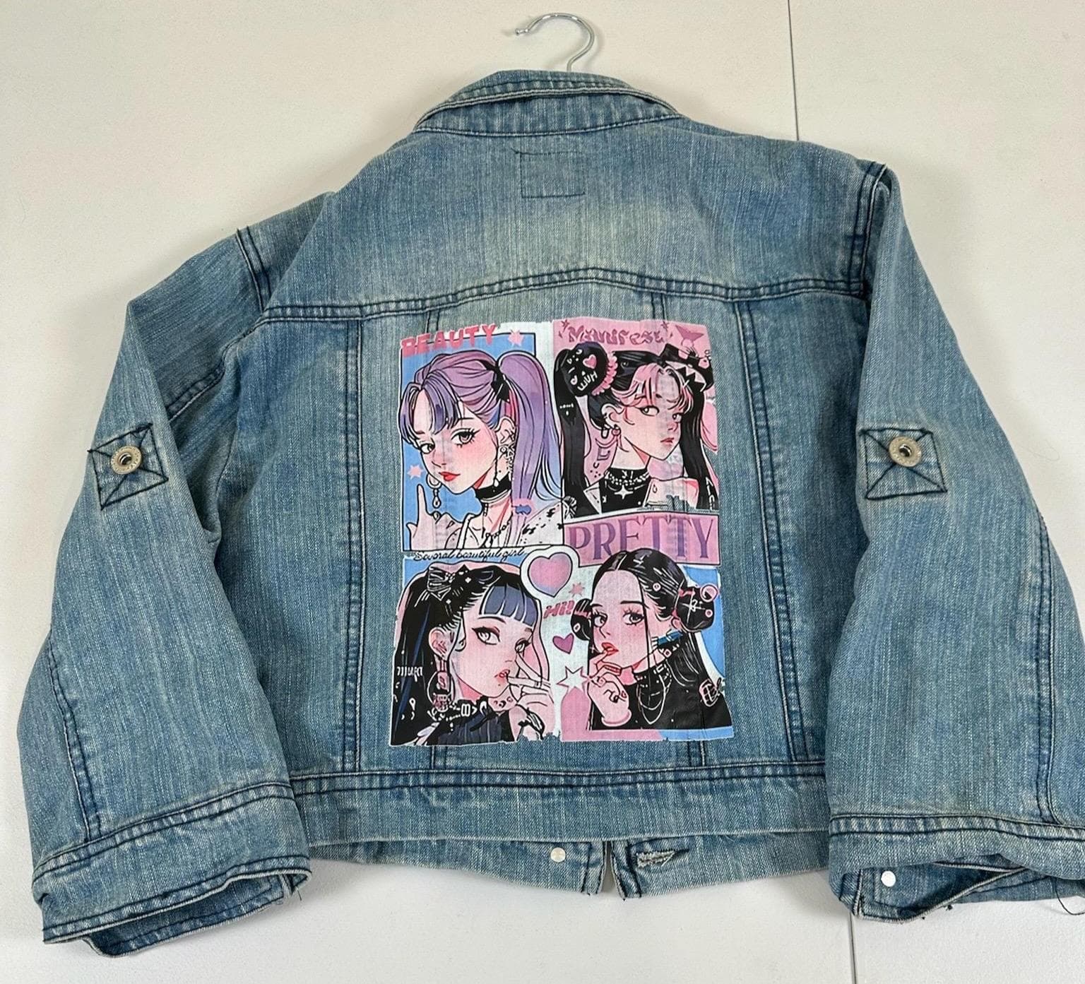 Upcycled K-Pop Anime Denim Jacket | Youth XL, One-of-a-Kind - Image 1