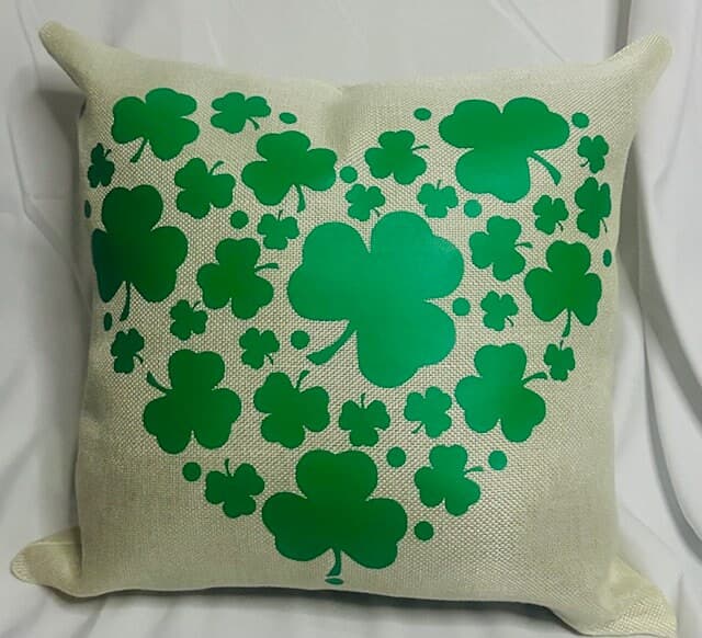 St. Patrick's Day Clover Heart Pillow Cover - 16"x15" Green Decorative Shamrock Cushion Case - Image 1