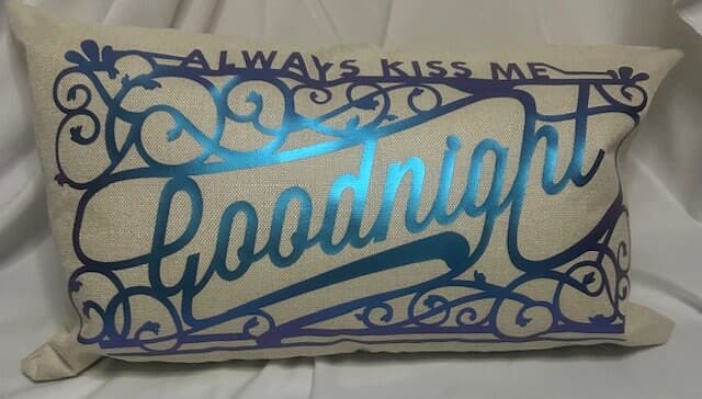 Always Kiss Me Goodnight Lumbar Pillow Cover – Shiny Blue Vinyl, 20" x 12" - Image 1