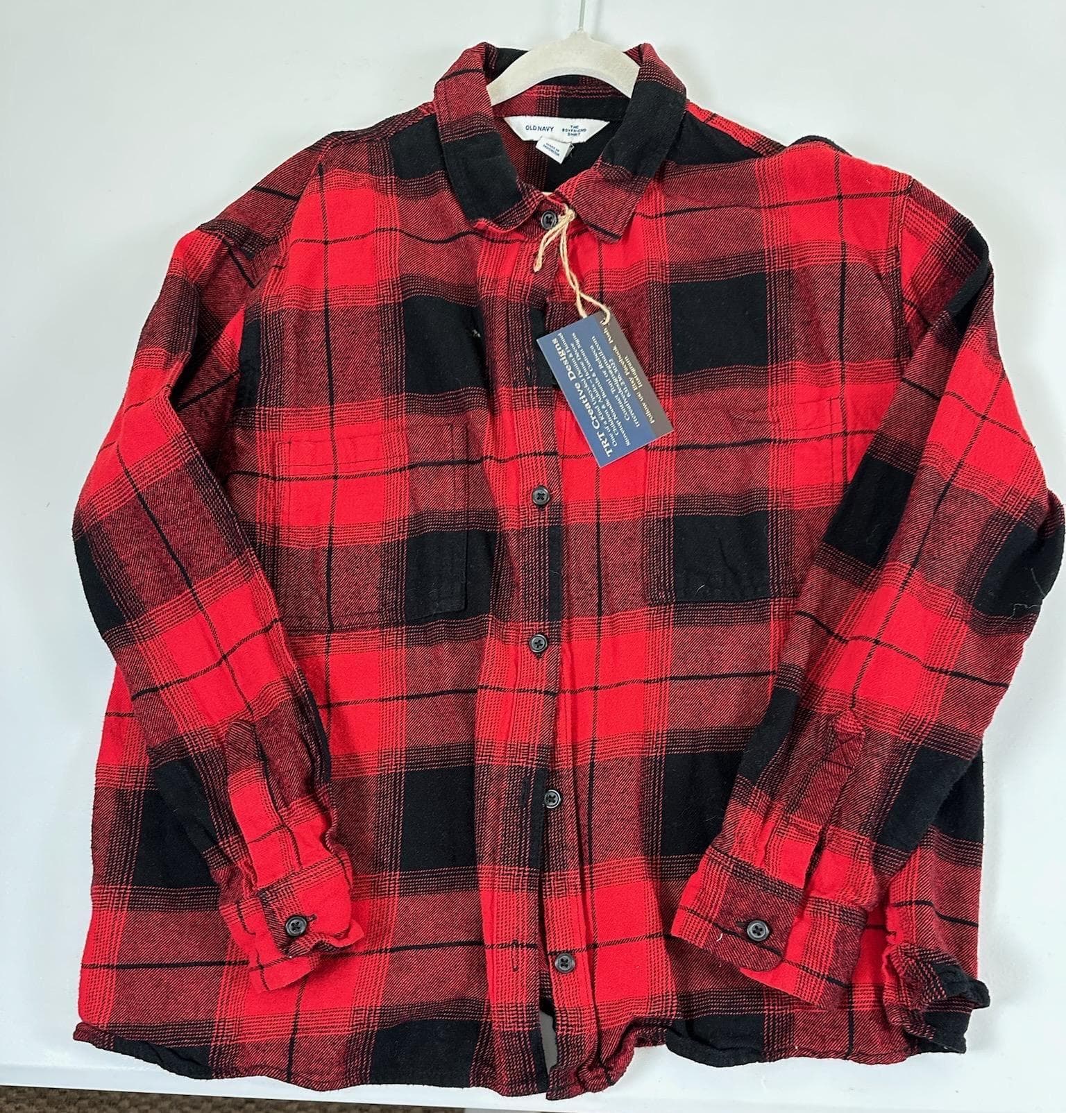 AC/DC Flannel Shirt Youth L | Upcycled Red Black Plaid, Rock Band Tee - Thumbnail 2