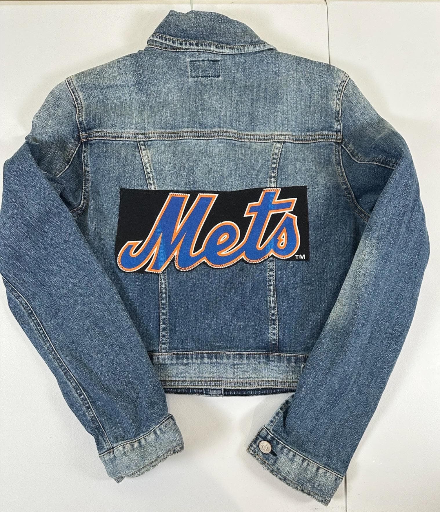 Upcycled Mets Denim Jacket | Youth Baseball Fan Apparel - Image 1