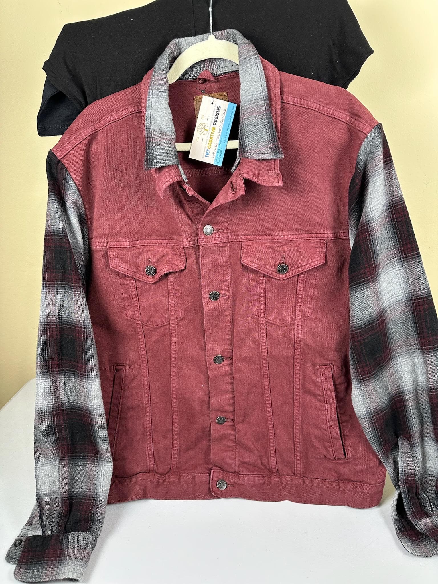 Deconstruct denim jacket with flannel xxl - Image 1