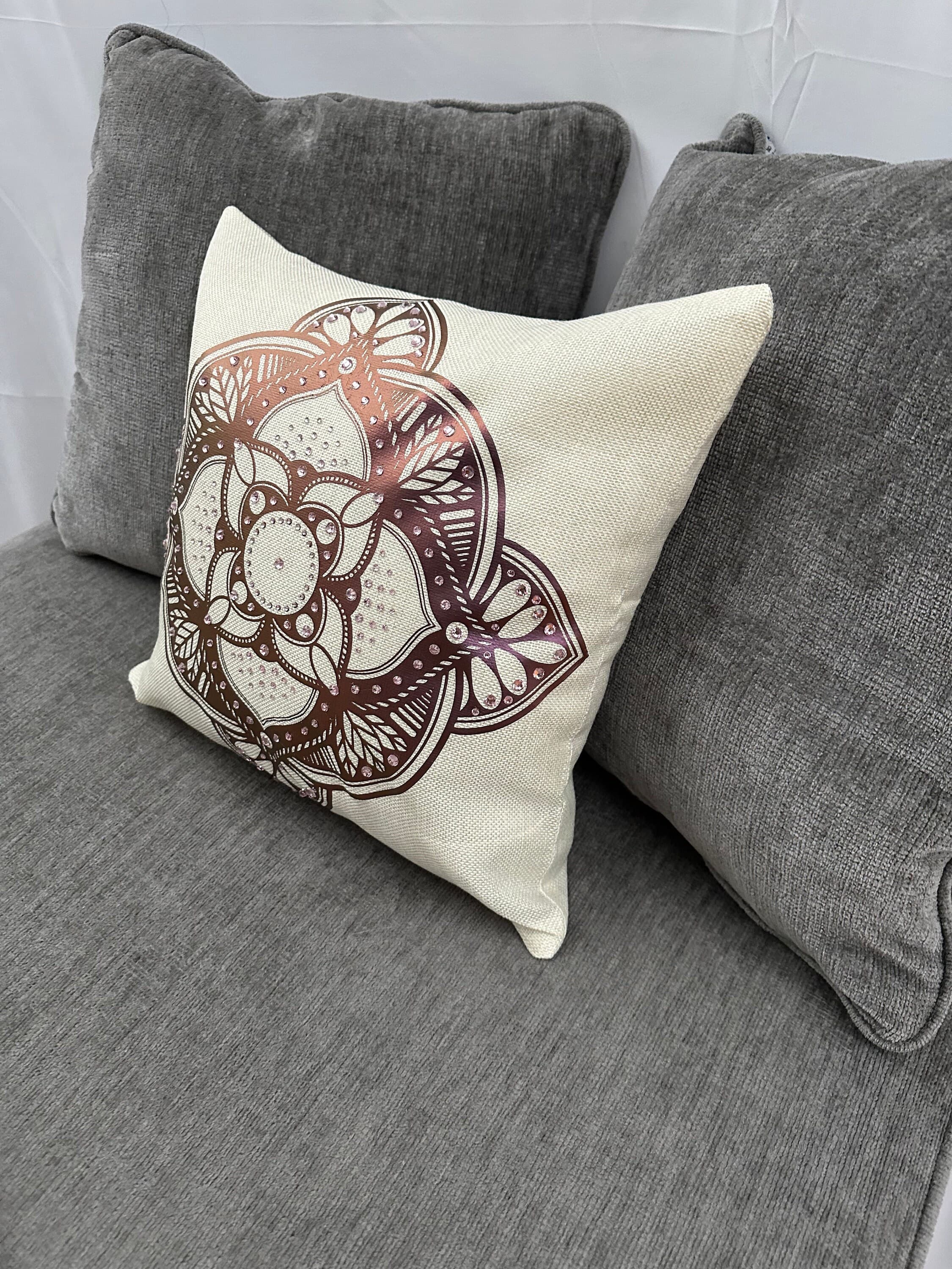 Exquisite Burgundy Mandala Throw Pillow with Rhinestone Embellishments for Elegant Home Decor - Thumbnail 2