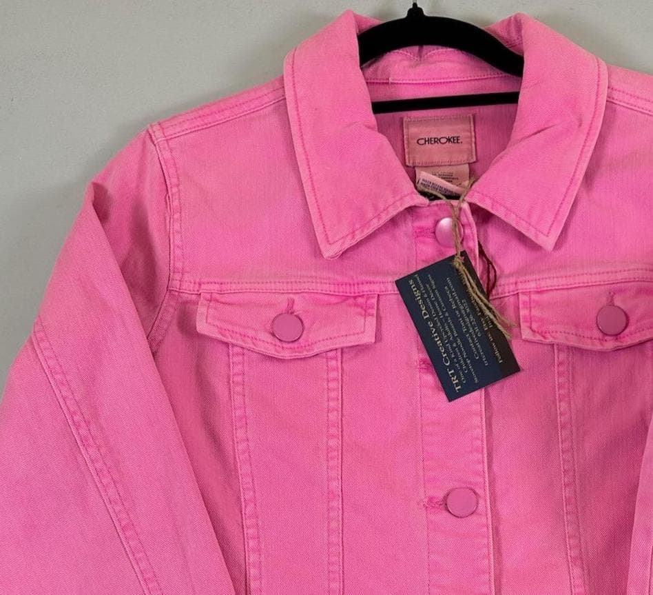 Girls Pink Denim Jacket (Youth 14/16) | Floral Truck, Cottagecore Style - Thumbnail 2