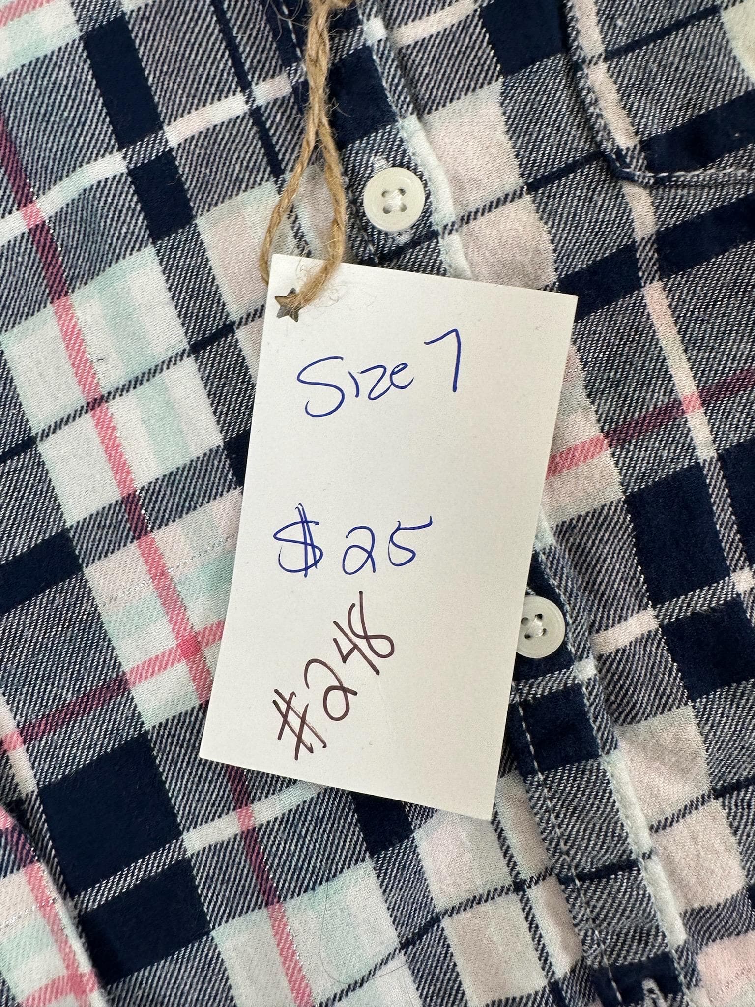 Girls Flannel Shirt Youth 7 | Sparkly Horse Plaid Button Down | Kids Statement Shirt - Thumbnail 3