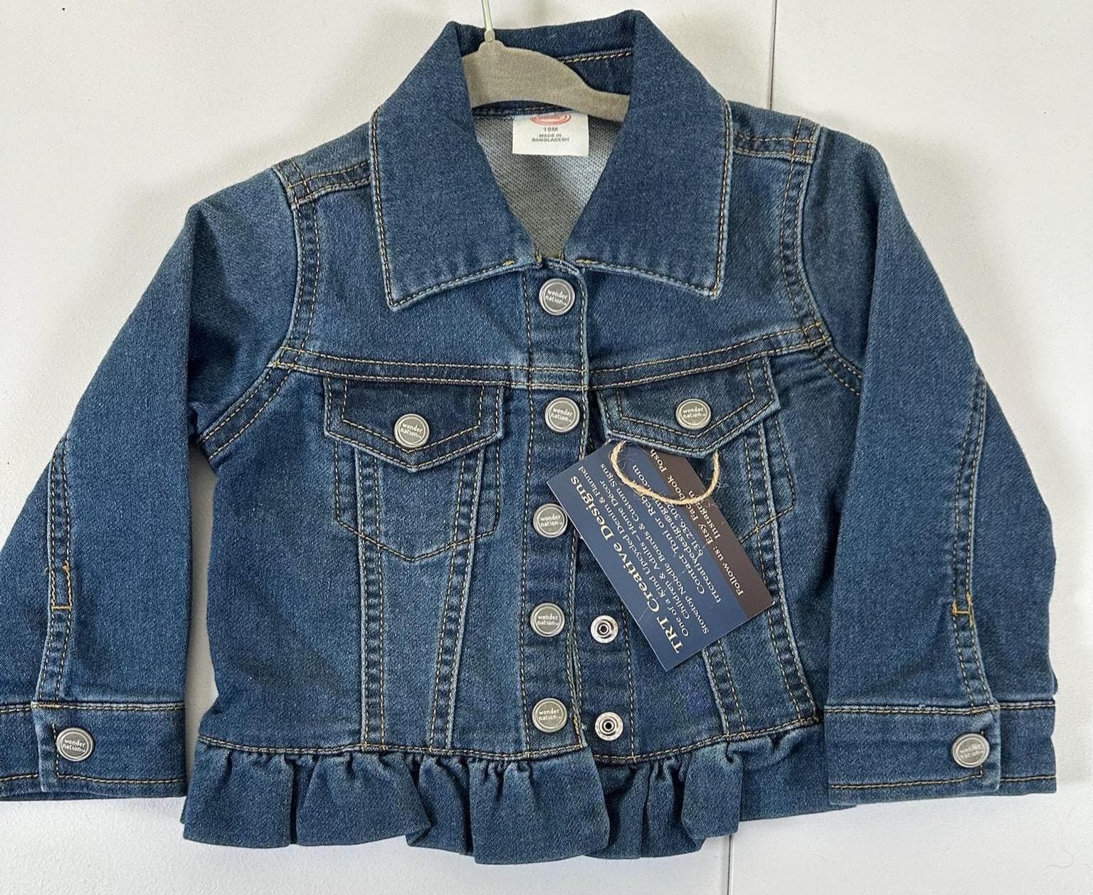 Baby Girl Denim Jacket – Valentine Candy Heart, Rainbow Love, 18 Months - Thumbnail 2