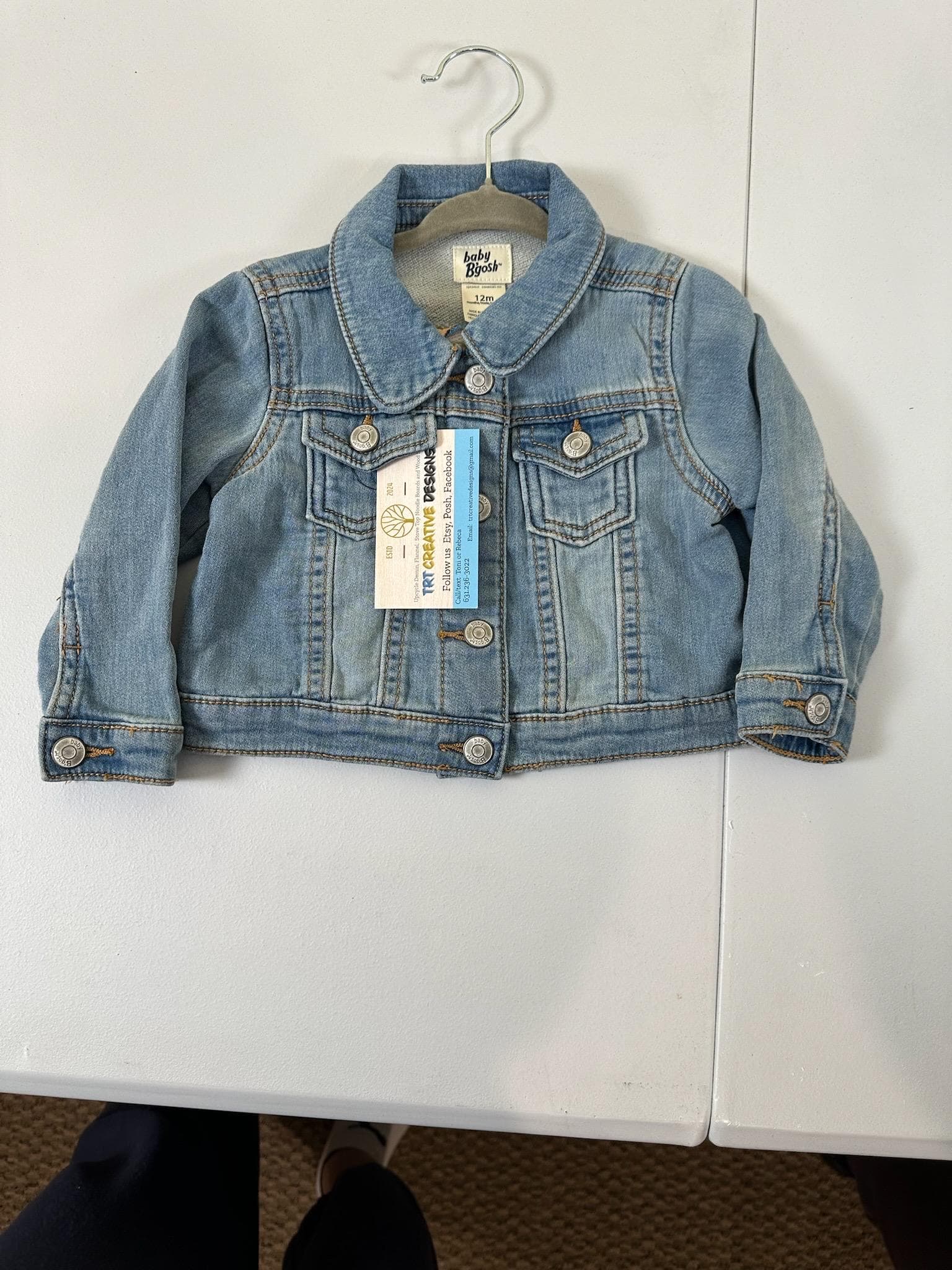 Upcycled Baby Denim Jacket – Size 12 Months | Floral Back Detail | One of a Kind - Thumbnail 2