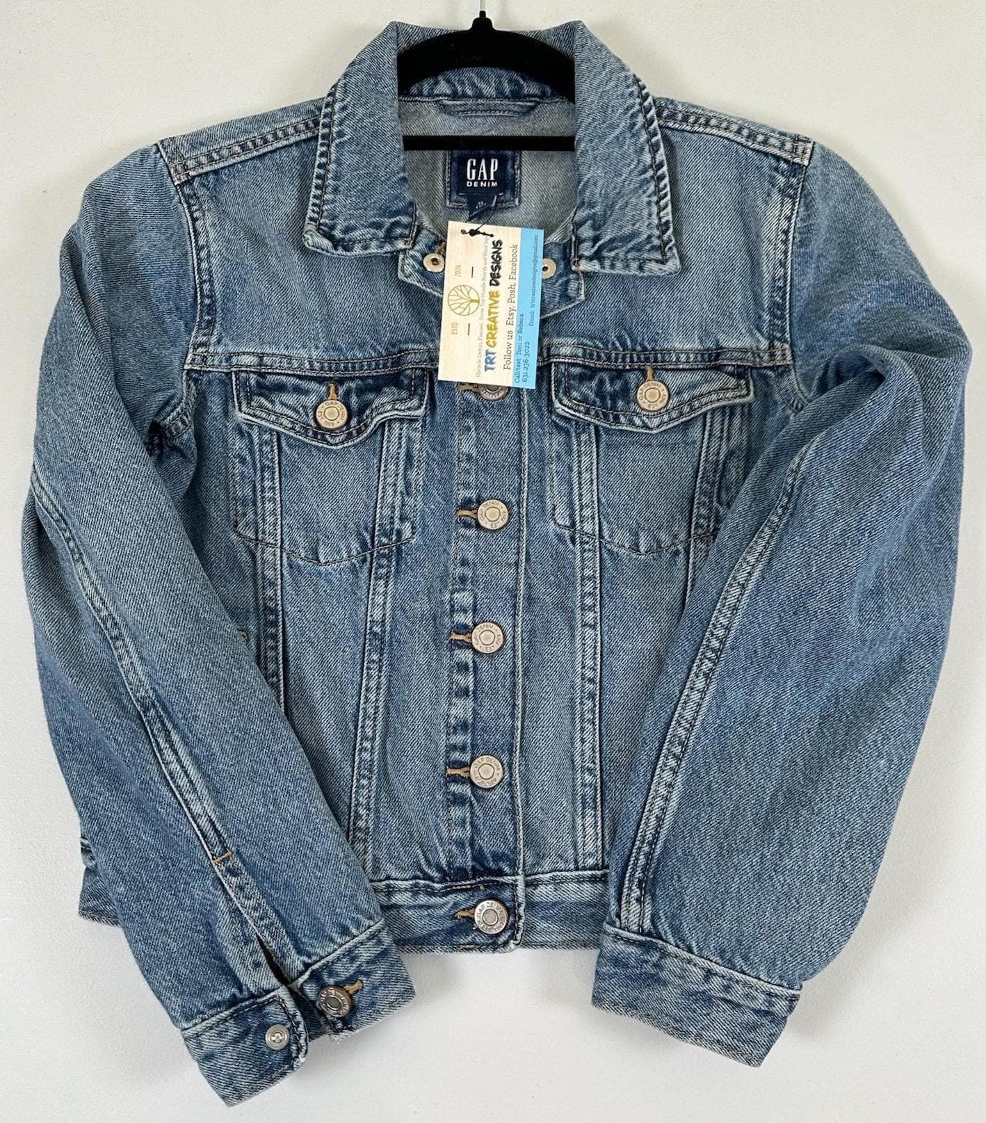 Upcycled NY Jets Kids Denim Jacket | Youth Size 12, Football Fan - Thumbnail 2