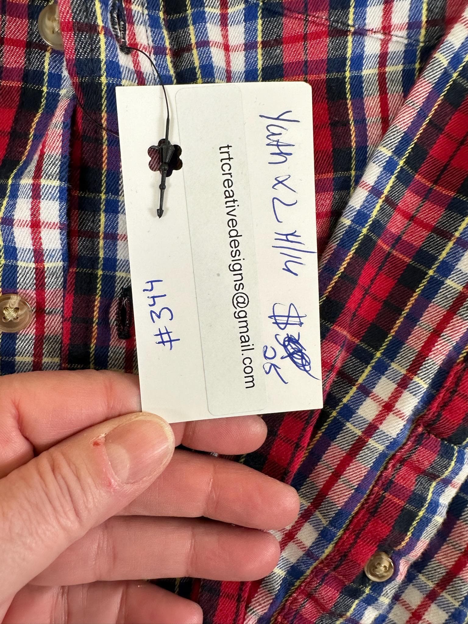 Youth XL Baseball Flannel Shirt | Red White Blue Plaid, All-Star Graphic - Thumbnail 3