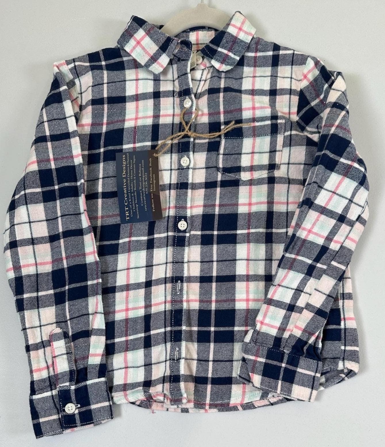 Girls Flannel Shirt Youth 7 | Sparkly Horse Plaid Button Down | Kids Statement Shirt - Thumbnail 2