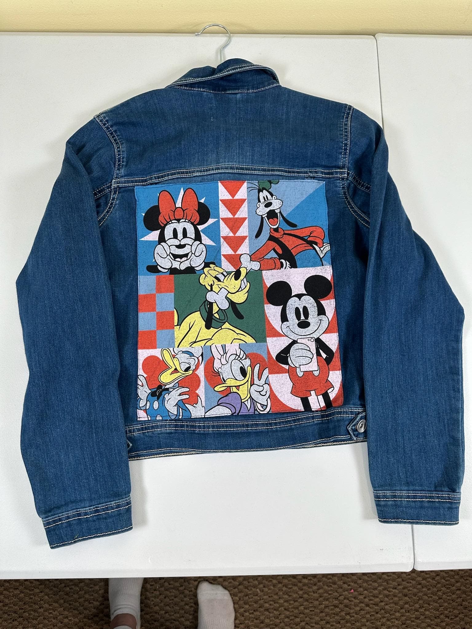 Disney inspired Upcycled Youth Denim Jacket 14/16 | Deconstructed Jean Jacket | Disney-inspired Character Patch Jacket | Vintage Kids Denim - Image 1