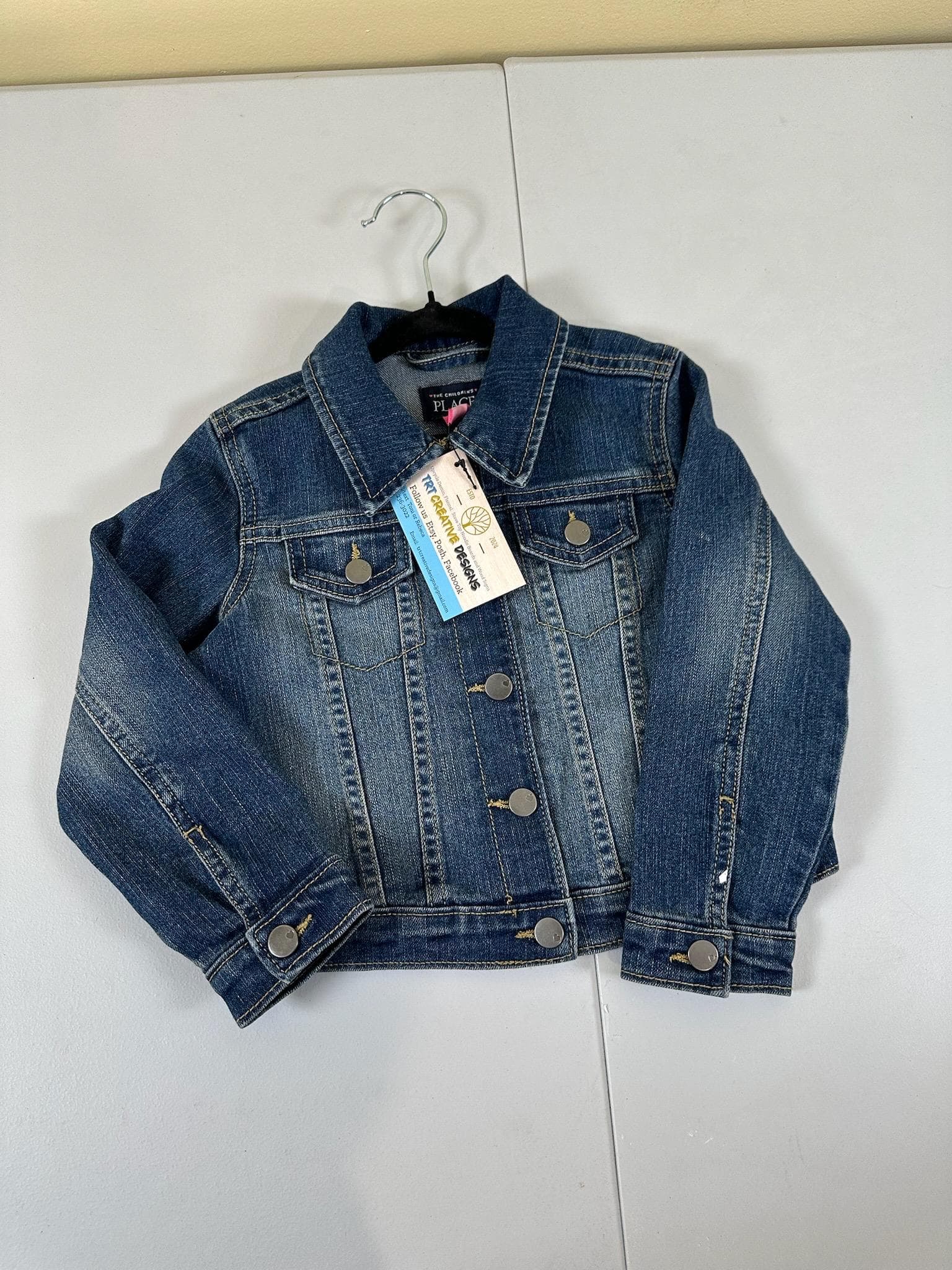 Upcycled Toddler Denim Jacket 4T – Sequin French Bulldog | One of a Kind Kids Jean Jacket - Thumbnail 2