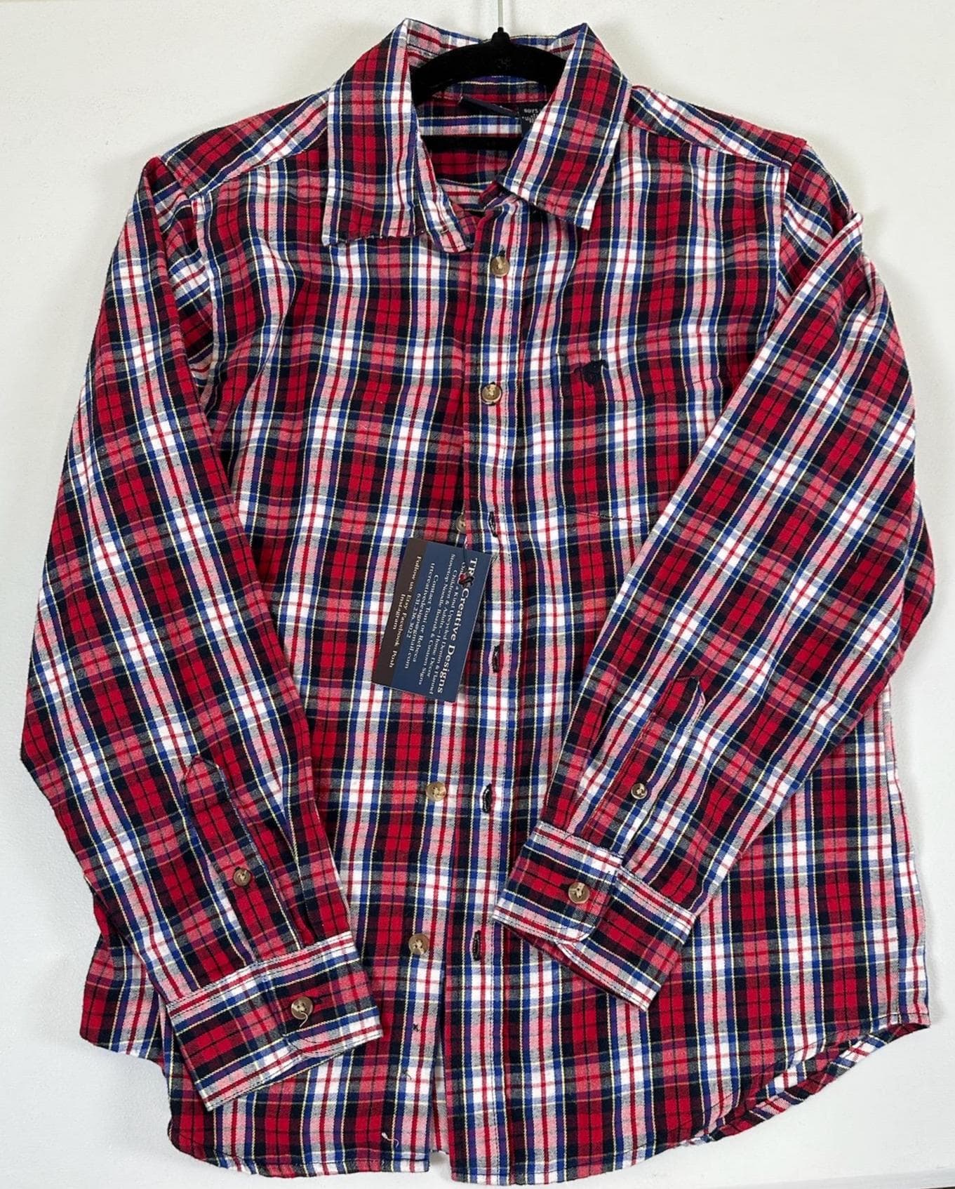 Youth XL Baseball Flannel Shirt | Red White Blue Plaid, All-Star Graphic - Thumbnail 2