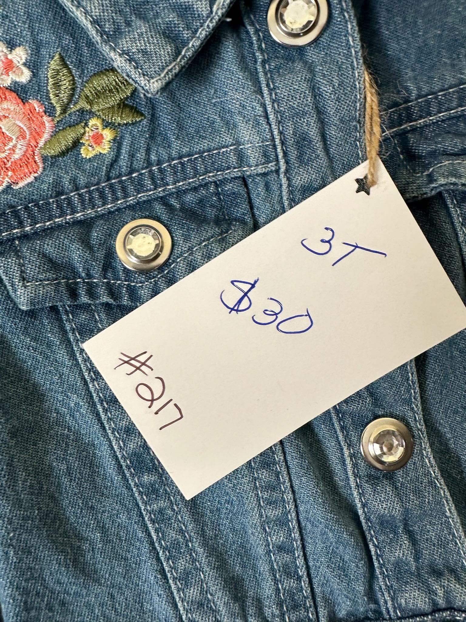 Girls Denim Jacket 3T – Embroidered Floral, Kitty Back Design - Thumbnail 3