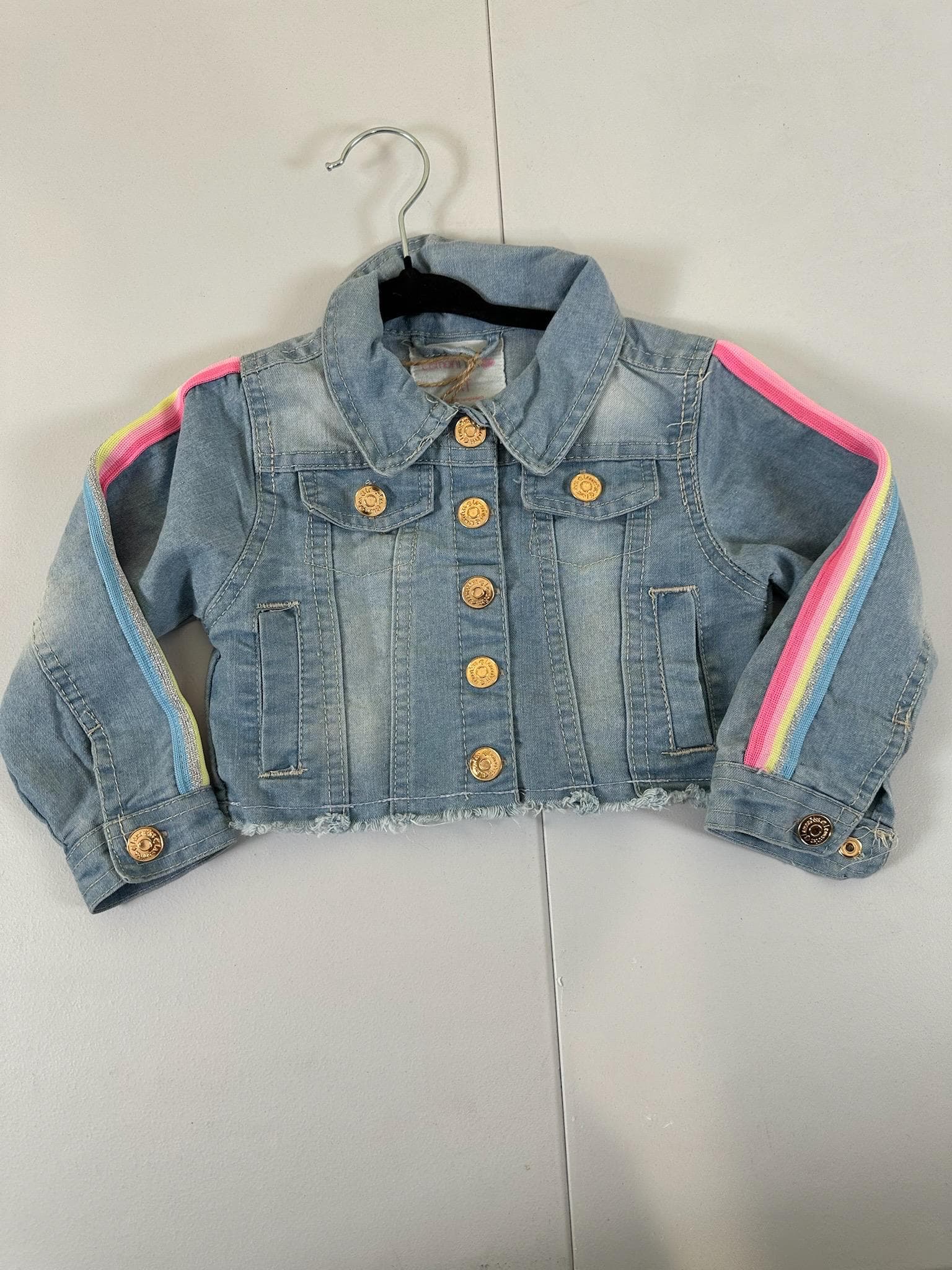 Toddler Sequin Butterfly Denim Jacket – Rainbow Stripe, Boutique Style - Thumbnail 2