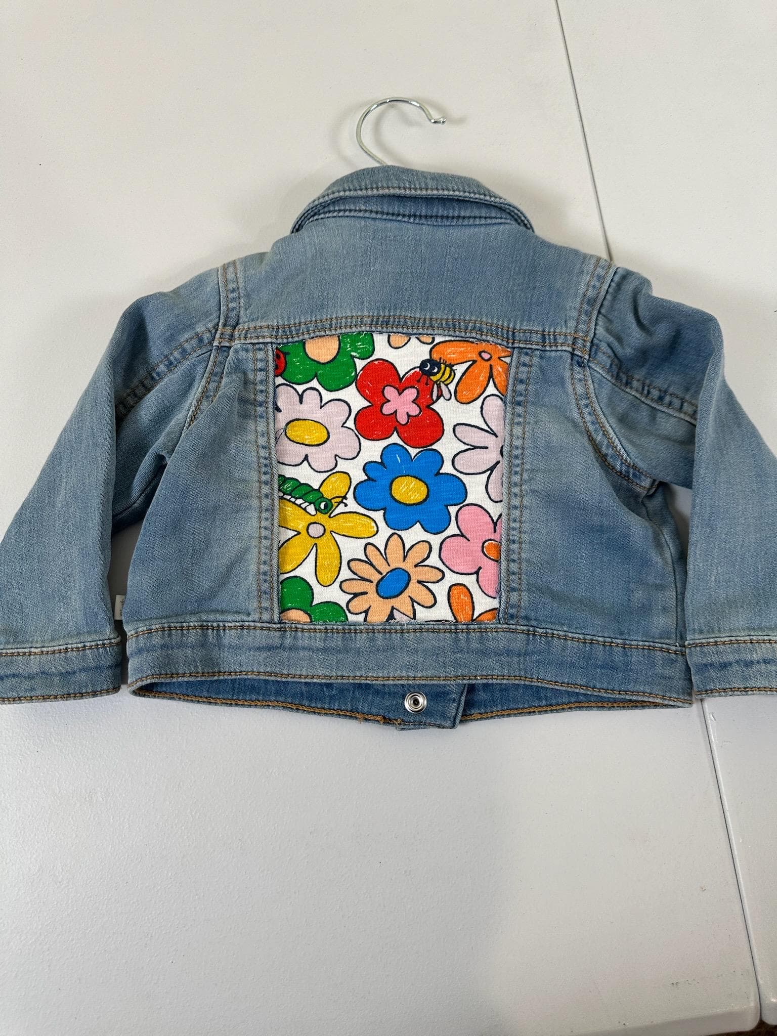 Upcycled Baby Denim Jacket – Size 12 Months | Floral Back Detail | One of a Kind - Image 1