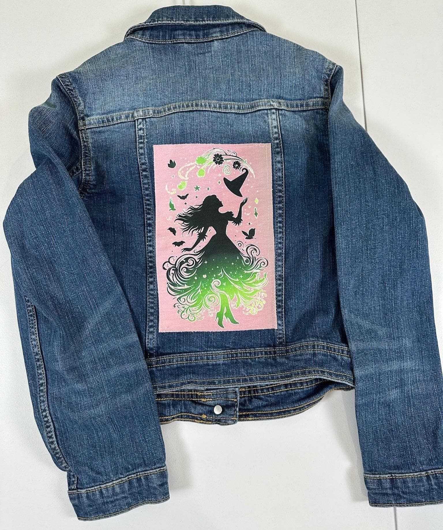 Upcycled Wicked Elphaba Denim Jacket | Musical Theater, Youth XL