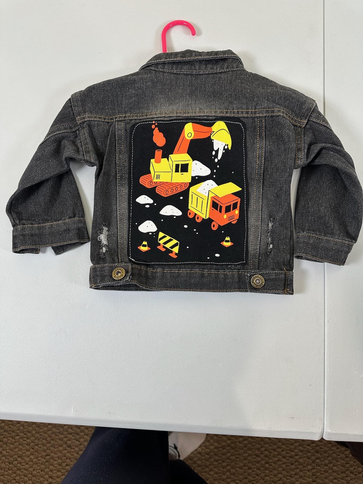 Upcycled Toddler Denim Jacket 2T – Construction Trucks Patch | One of a Kind Kids Jacket