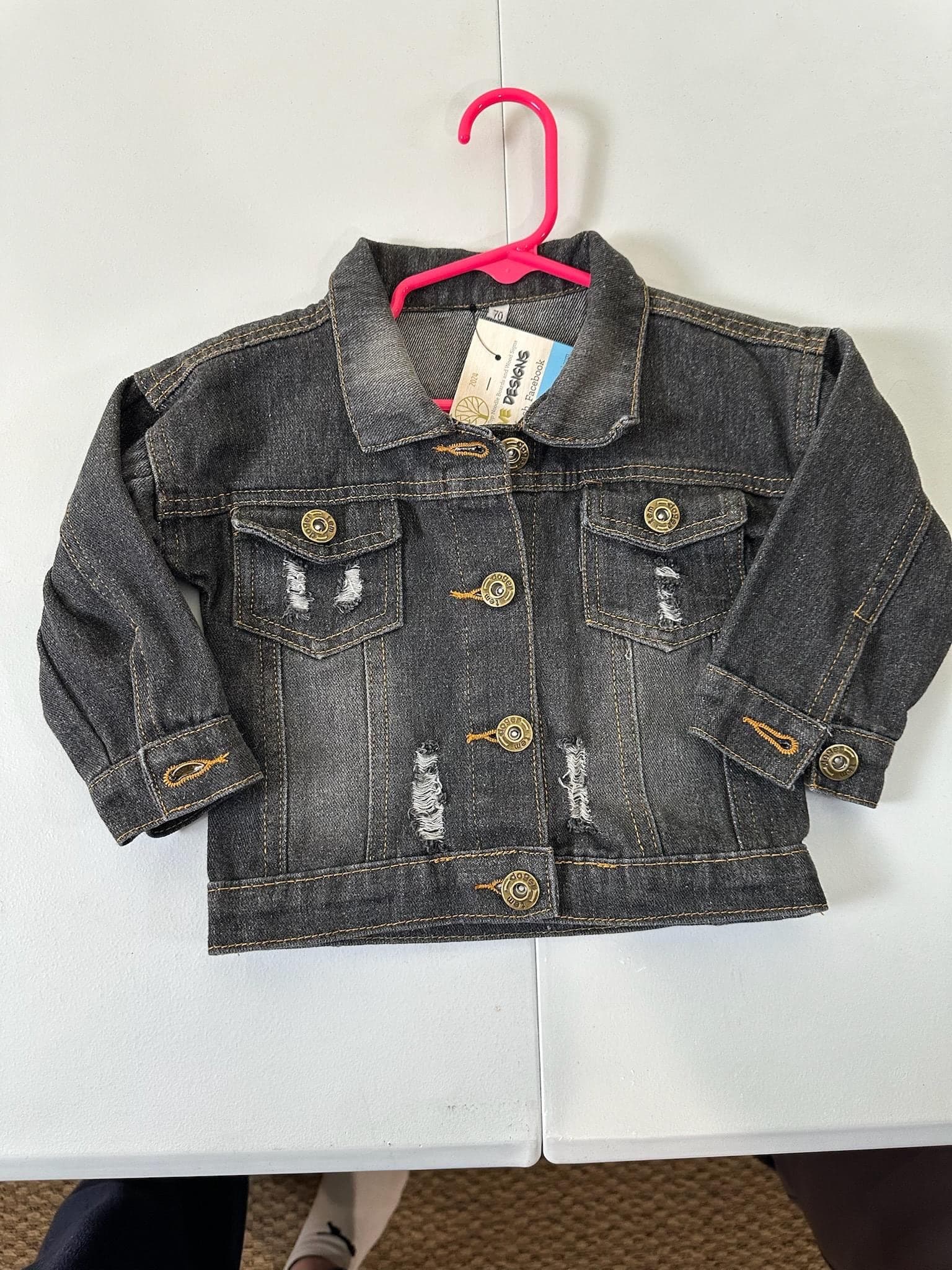 Upcycled Toddler Denim Jacket 2T – Construction Trucks Patch | One of a Kind Kids Jacket - Thumbnail 2