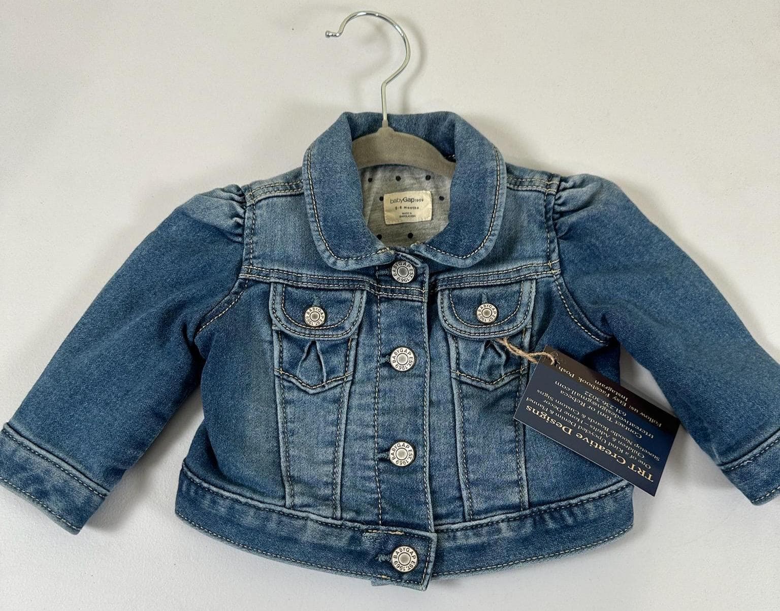 Upcycled Baby Gap Denim Jacket (0-6 Months) – Valentine Gnome Design - Thumbnail 2