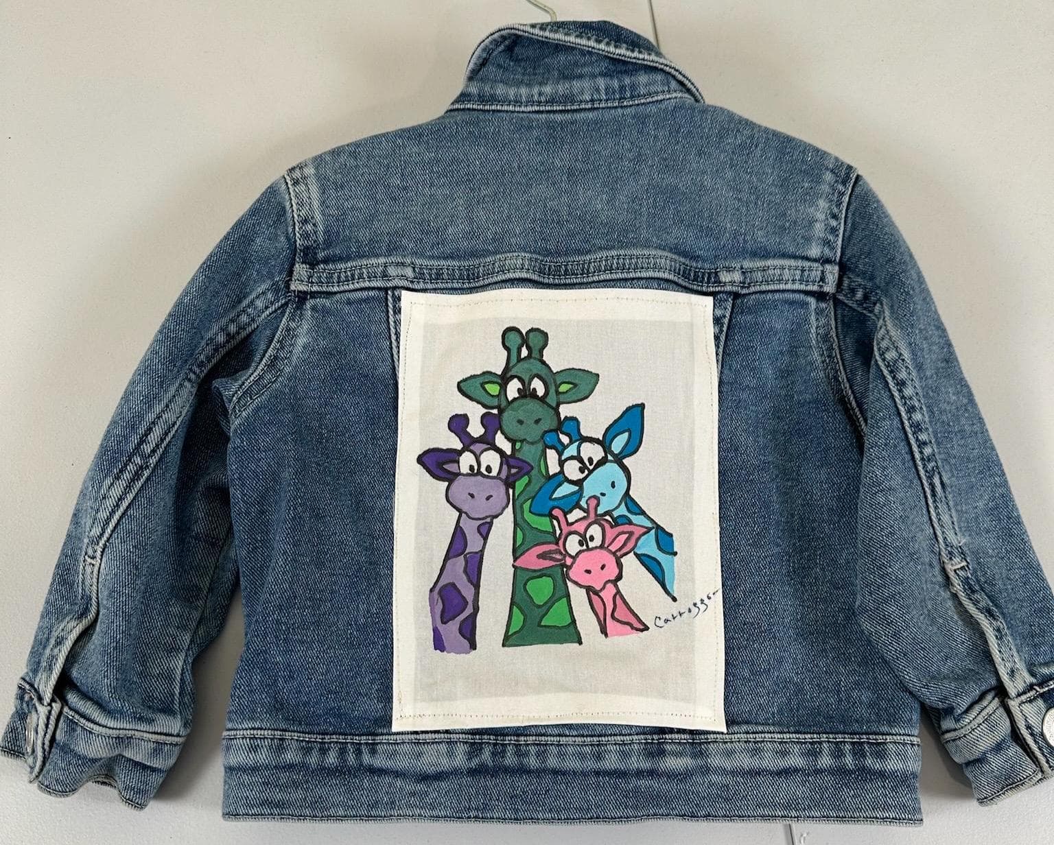 Hand-Painted Giraffe Denim Jacket – 2T Toddler Safari Clothing