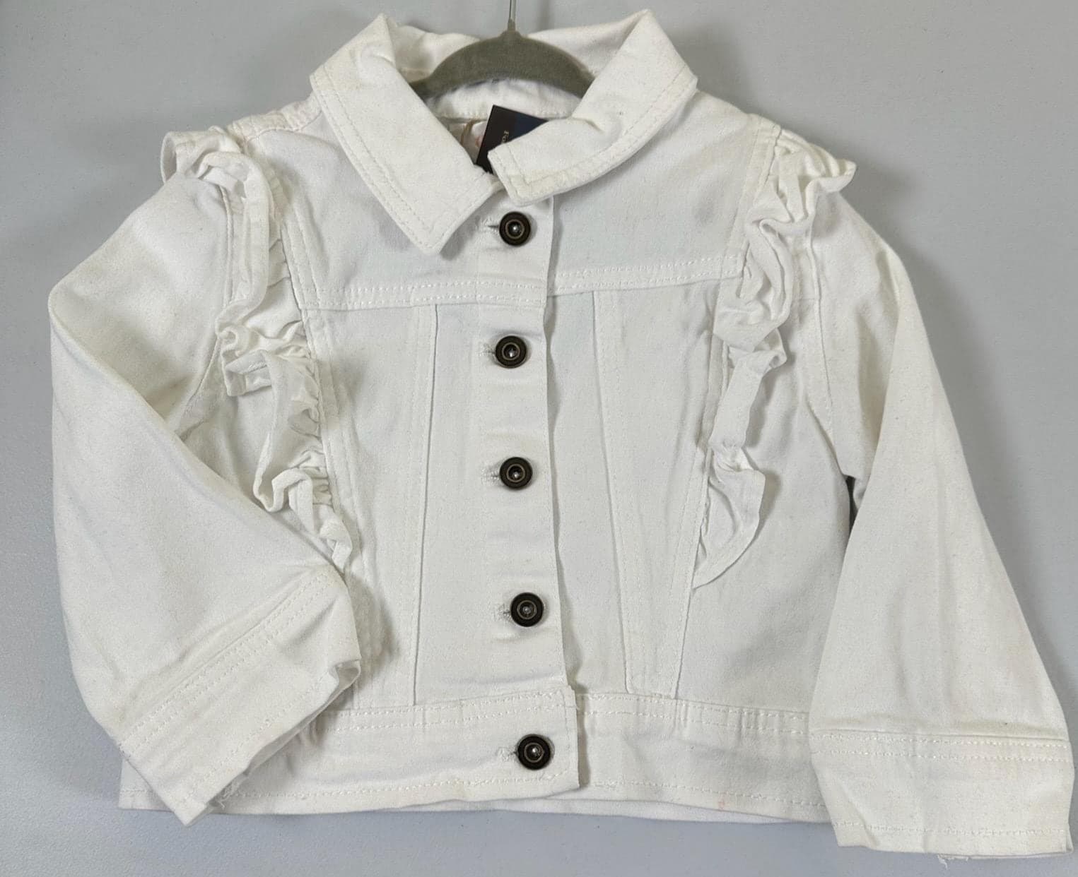 Toddler Girl White Ruffle Jacket – Chenille Fish Appliqué, Ocean Theme (Size 2T) - Thumbnail 2