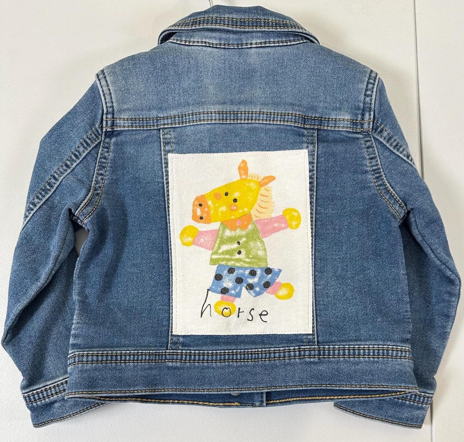 Toddler Horse Denim Jacket | 3T Kids Jean Jacket, Upcycled Graphic