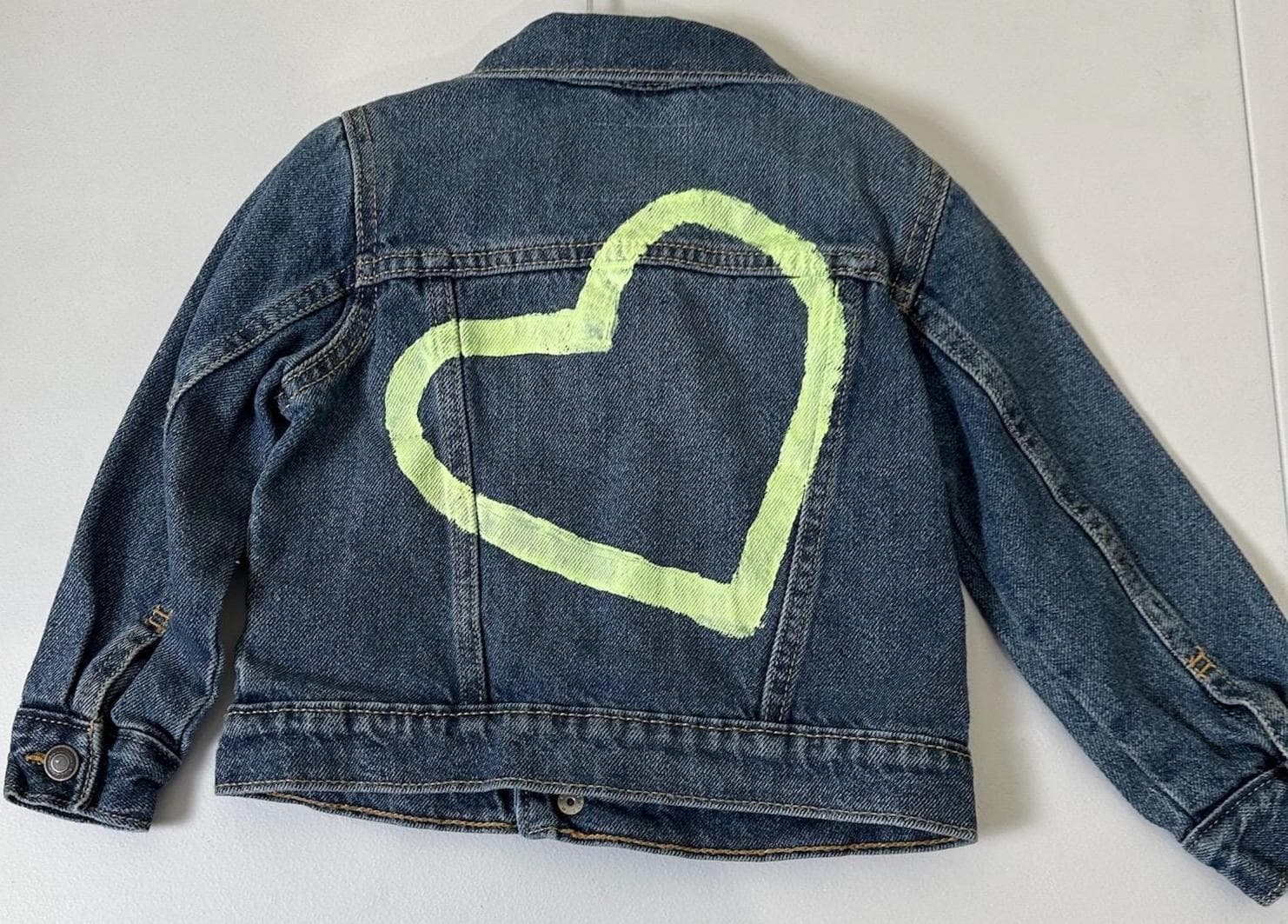 Toddler Denim Jacket – Green Heart, Boutique Style (Size 3T)