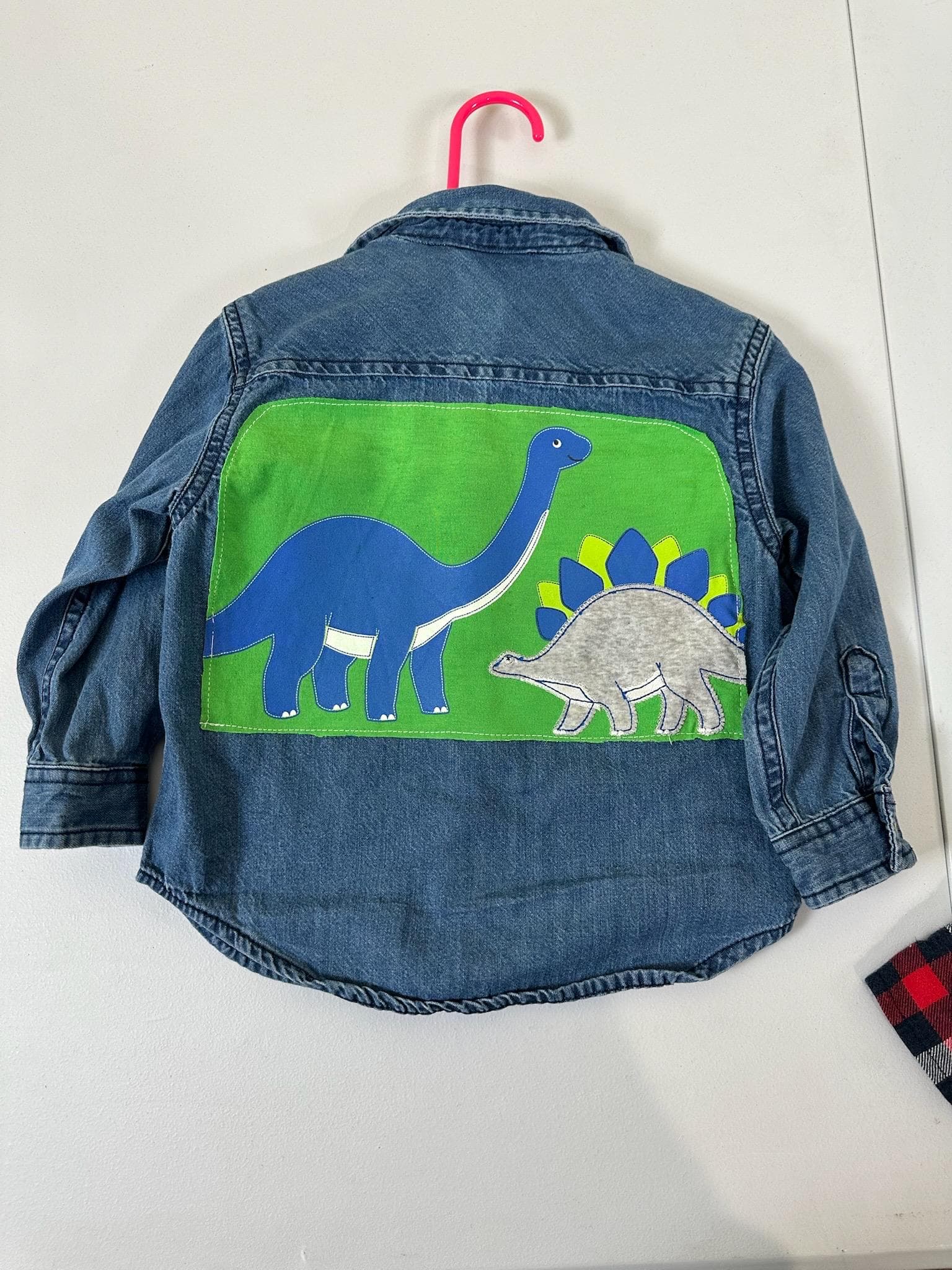 Upcycled Toddler Denim Jacket 24M – Dinosaur Appliqué | One of a Kind Kids Jean Jacket