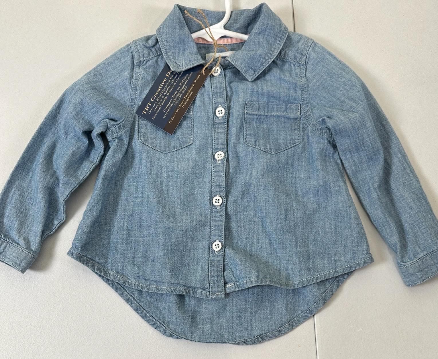 Upcycled Toddler Denim Shirt 2T – Dino Scooter Patch | One of a Kind Kids Top - Thumbnail 2