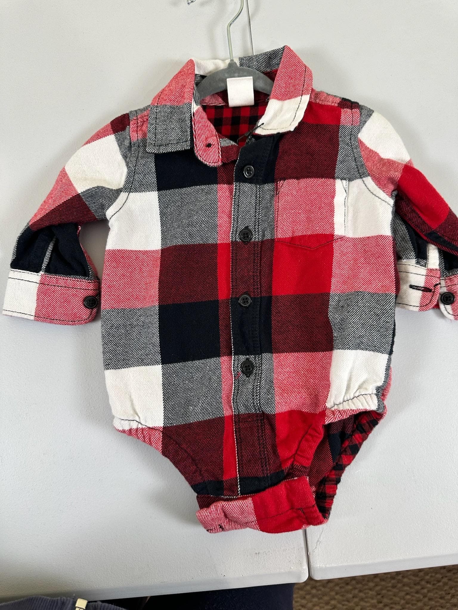 Upcycled Baby Flannel Onesie – Size 3–6 Months | Pirate Bear | One of a Kind - Thumbnail 2