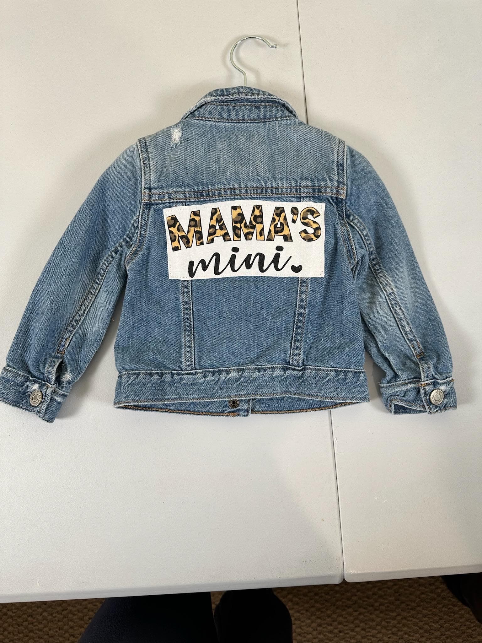 Upcycled Toddler Denim Jacket 2T – Mama’s Mini Leopard Appliqué