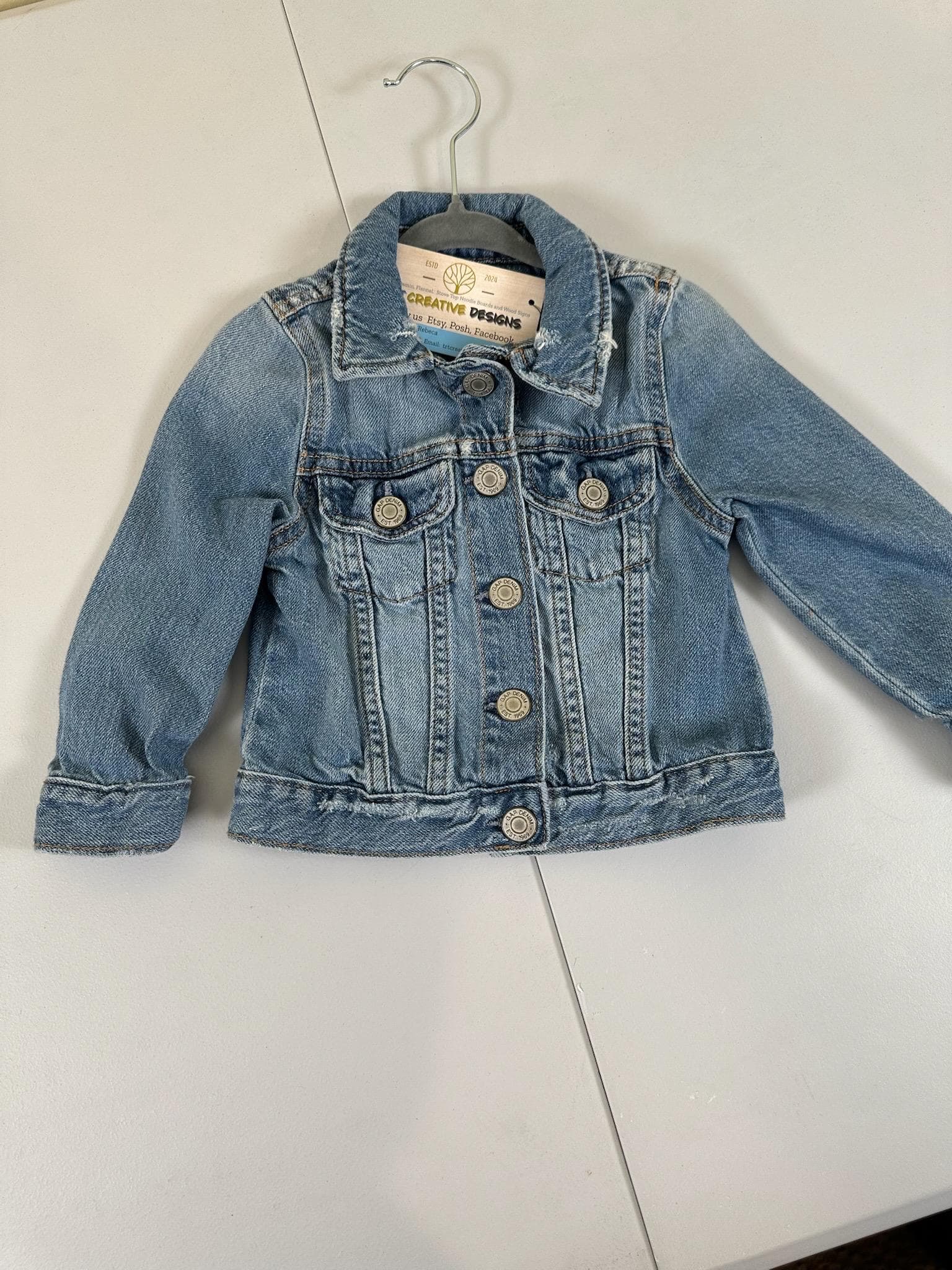 Upcycled Toddler Denim Jacket 2T – Mama’s Mini Leopard Appliqué - Thumbnail 2