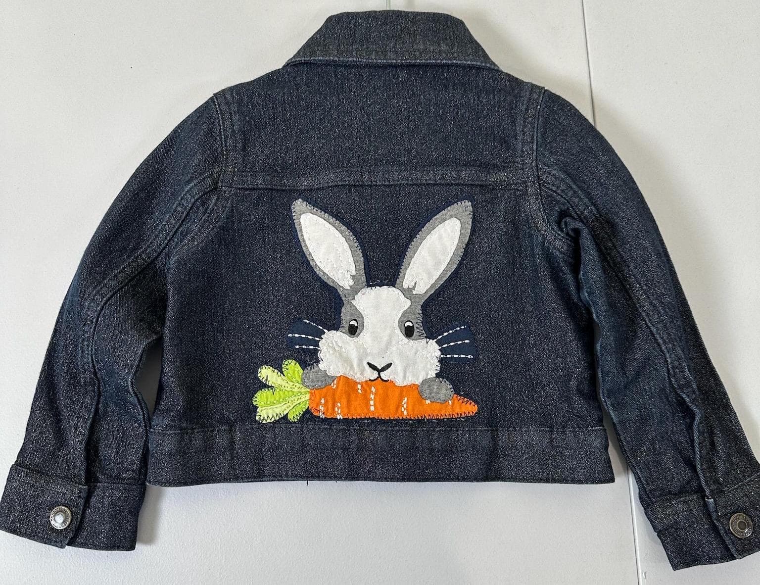 Handmade Easter Bunny Denim Jacket – Toddler Girl 2T, Spring Outfit