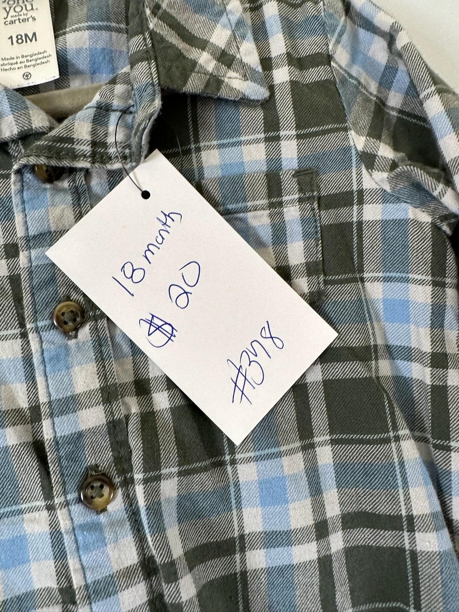 Upcycled Baby Flannel Onesie – Size 18 Months | Dino Appliqué | One of a Kind - Thumbnail 3