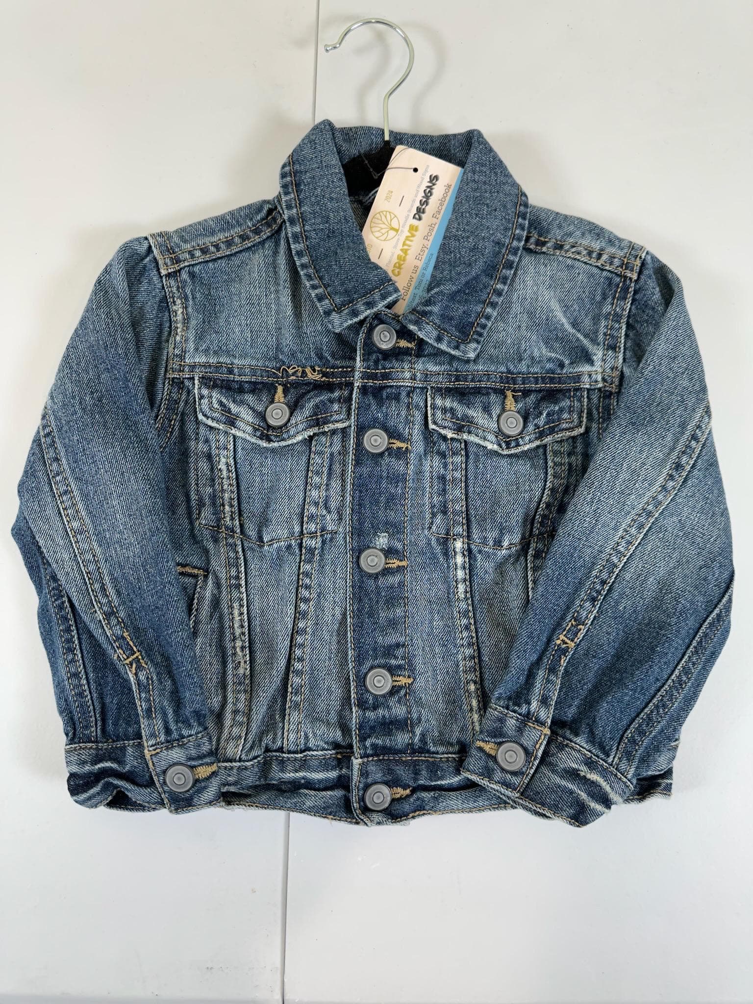 Upcycled Toddler Denim Jacket 2T – Sequin Heart Love | One of a Kind Kids Jean Jacket - Thumbnail 2