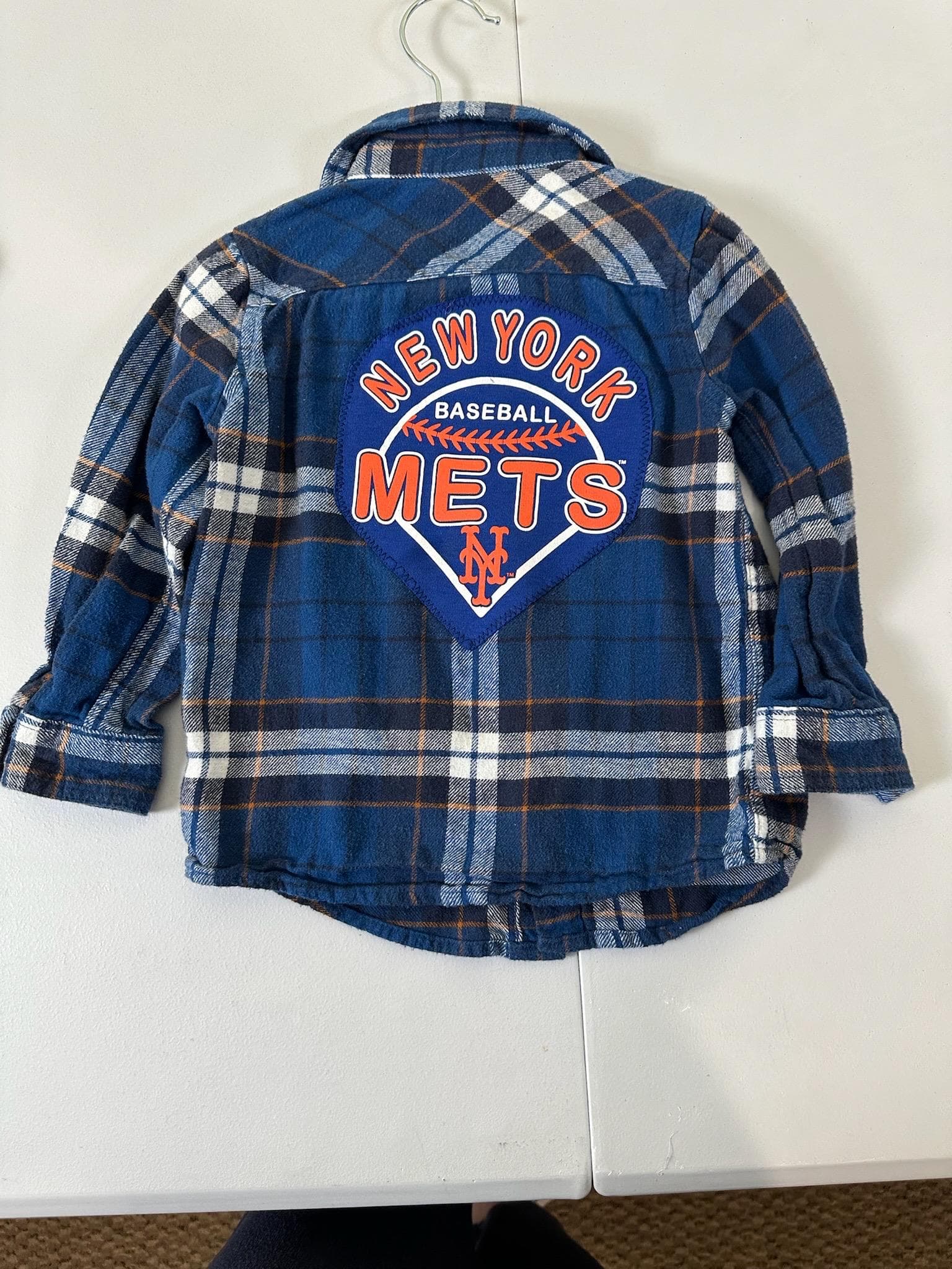 Upcycled Toddler Flannel Shirt – Size 24 Months | New York Mets Inspired | One of a Kind