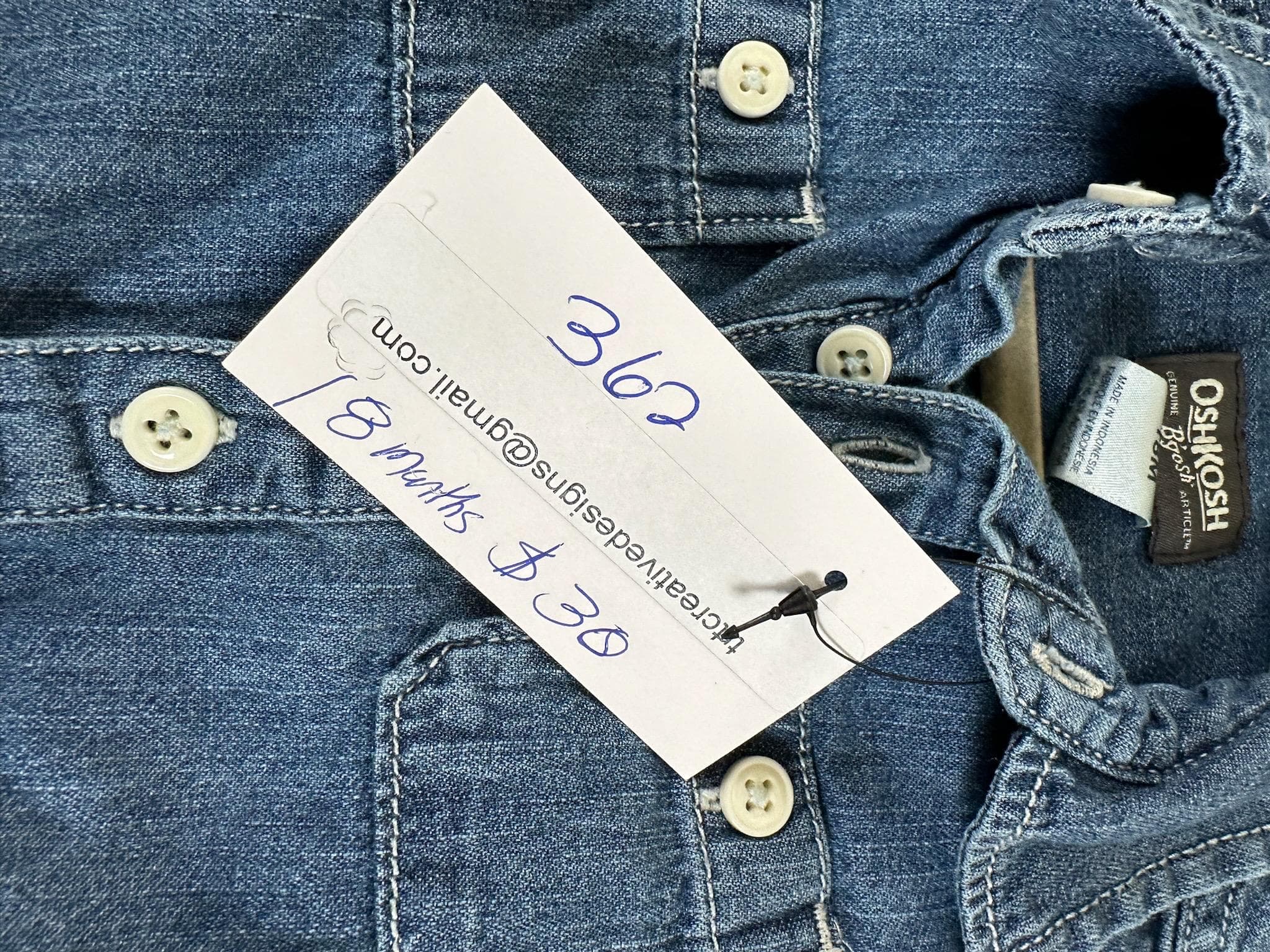 Upcycled Baby Denim Onesie – Size 18 Months | Bluey & Bingo Baseball Inspired | One of a Kind - Thumbnail 3