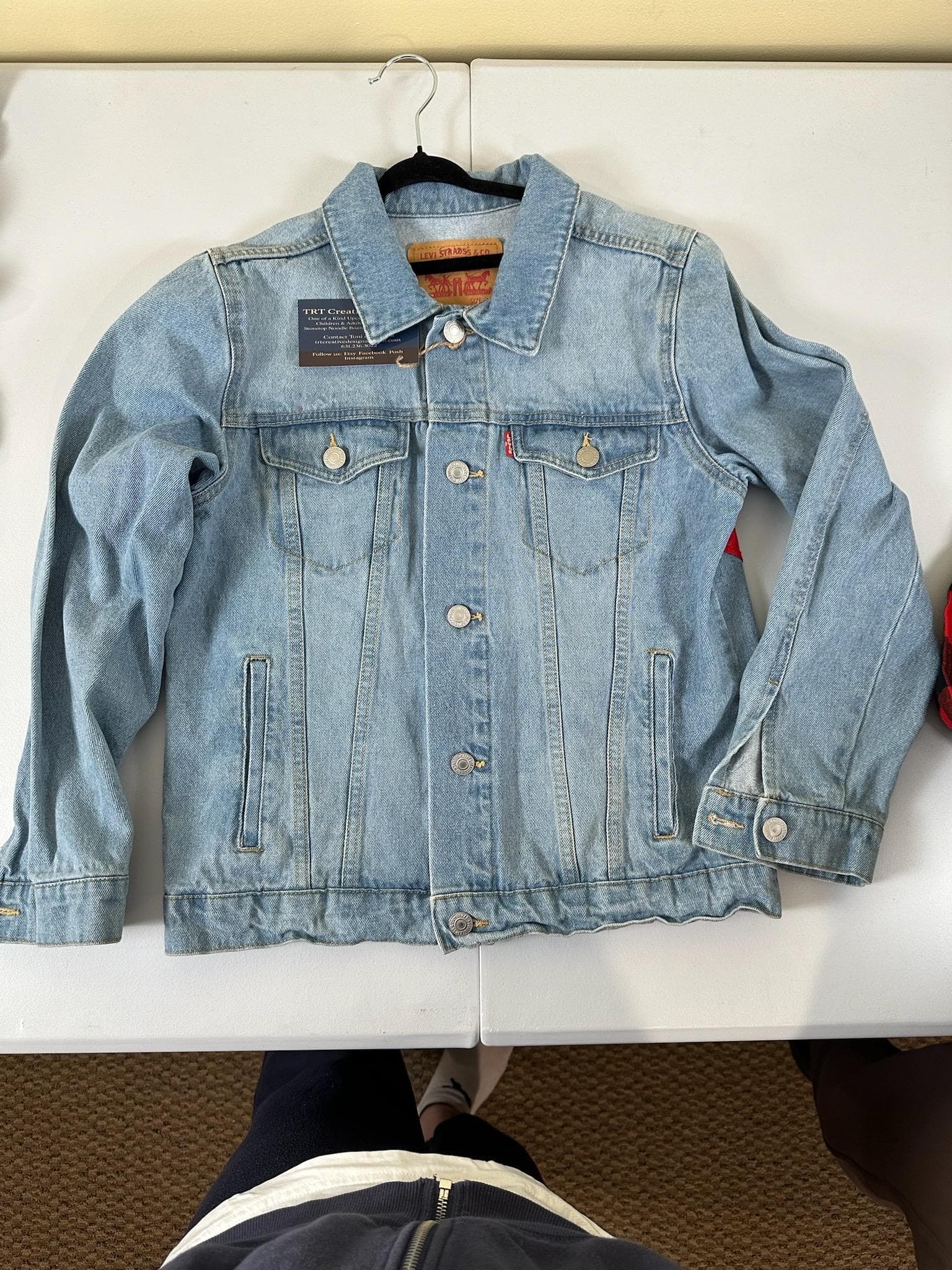 Upcycled Youth Denim Jacket – Size 10/12 | XOXO Bandana Back | One of a Kind - Thumbnail 2