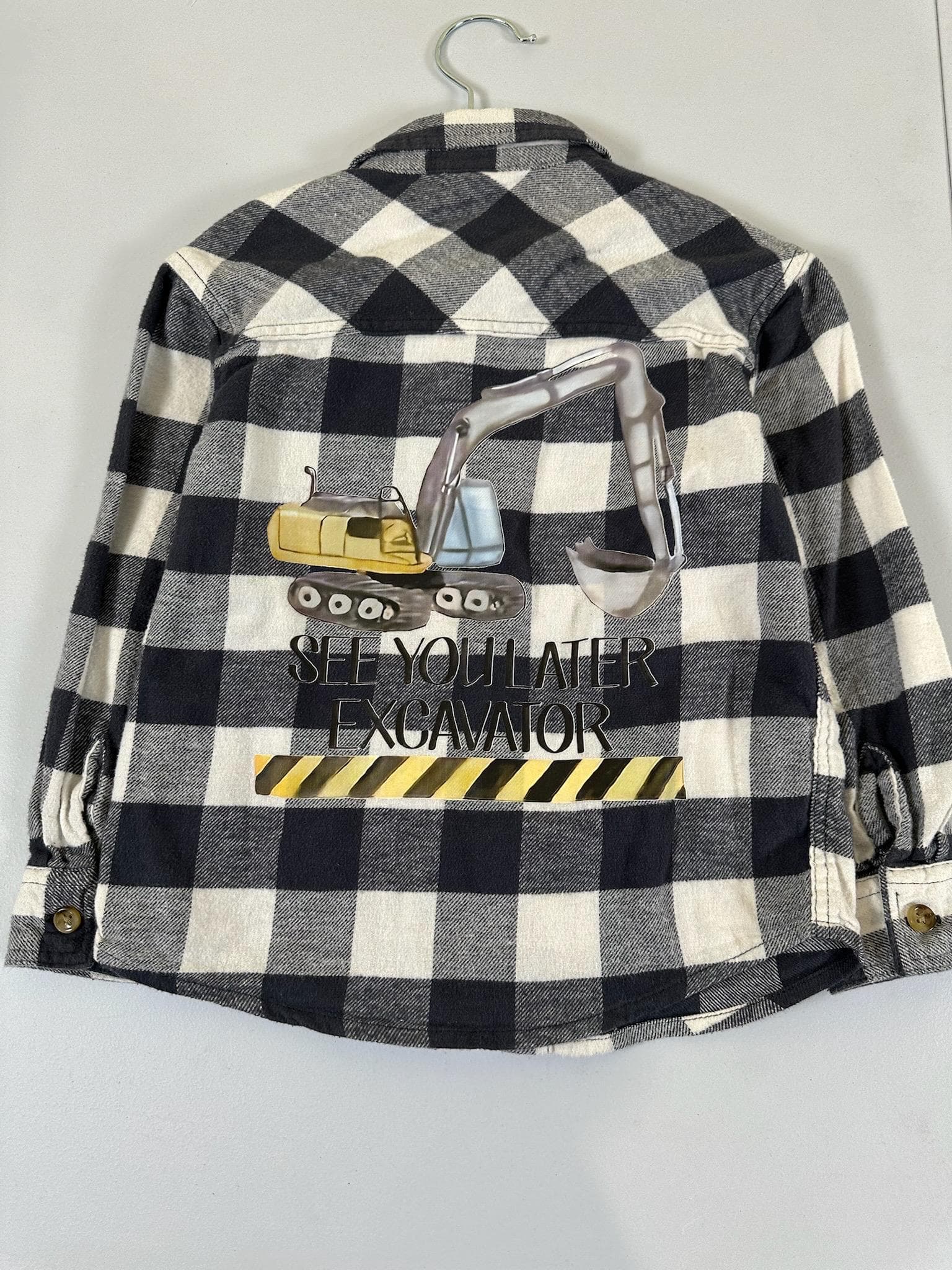 Toddler Excavator Flannel Shirt – Buffalo Plaid Construction Outfit, 3T