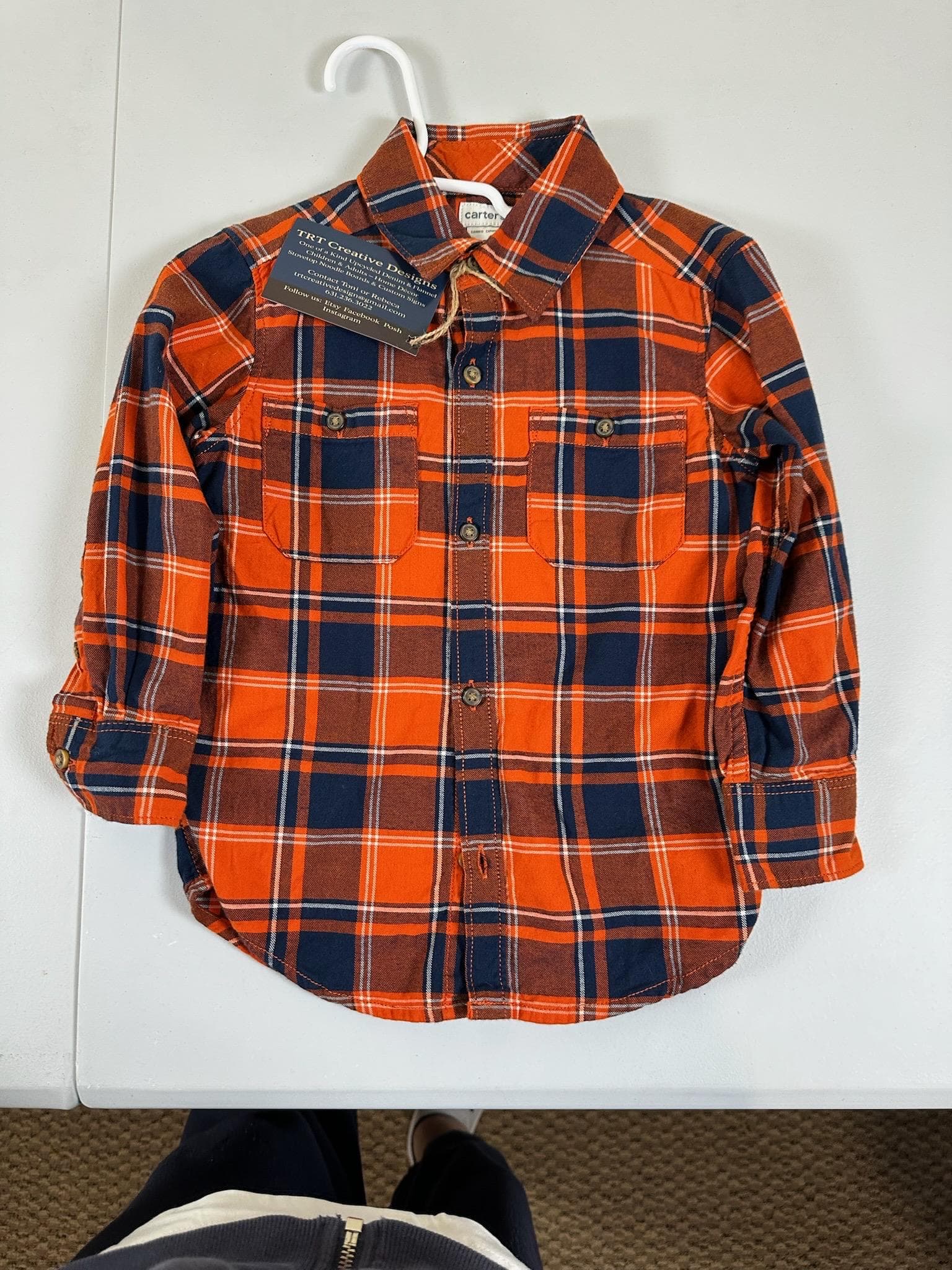 Upcycled Toddler Flannel Shirt – Size 3T | Dino Monster Truck Design | One of a Kind - Thumbnail 3