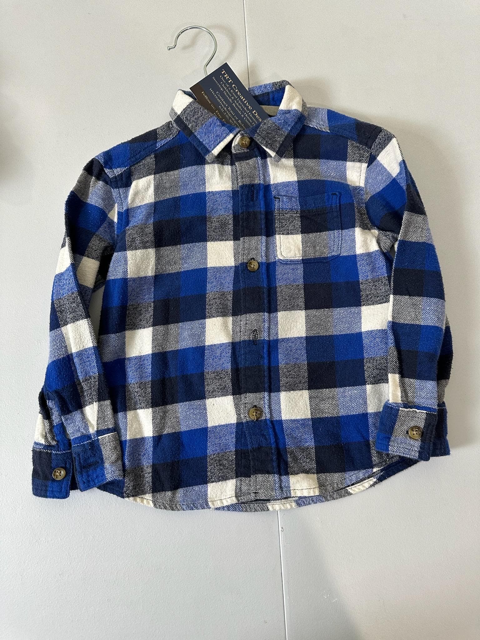 Upcycled Toddler Flannel Shirt – Tractor Design, Size 3T - Thumbnail 3