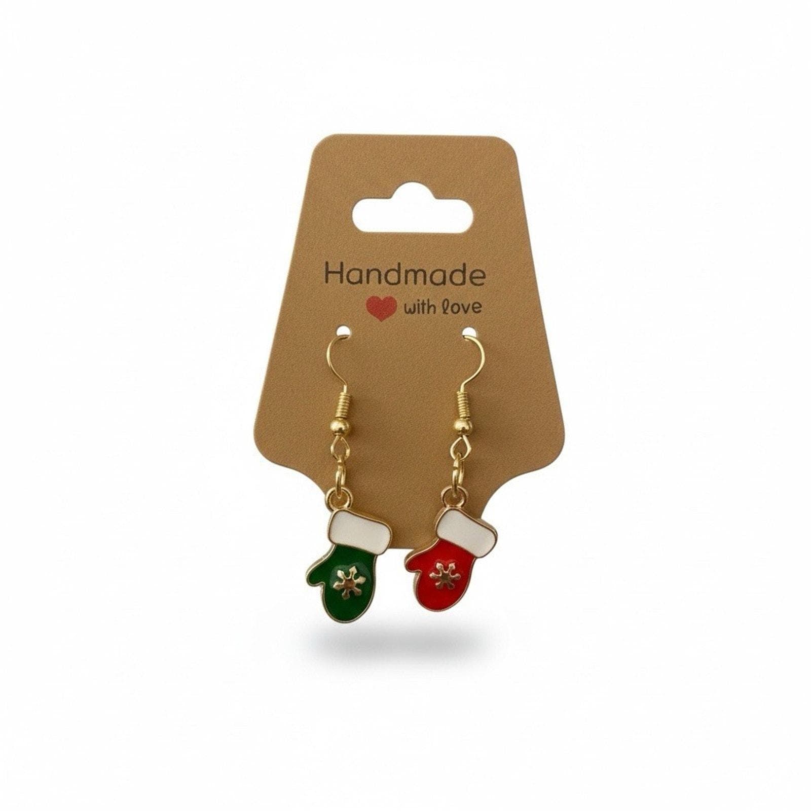 Handmade Green And Red Mittens Dangle Earrings - Image 1