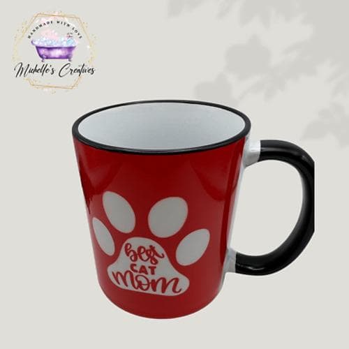 Red "Best Cat Mom" Mug 11 Ounce Mug - Thumbnail 2