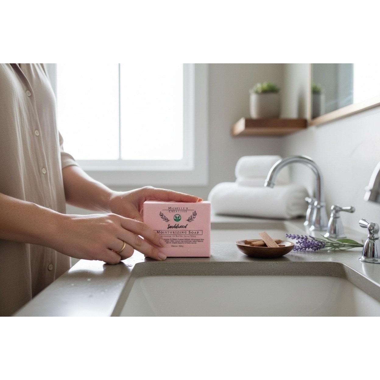 Michelle's Creatives Sandalwood Moisturizing Soap Unisex 4oz New Vegan Handmade - Thumbnail 5