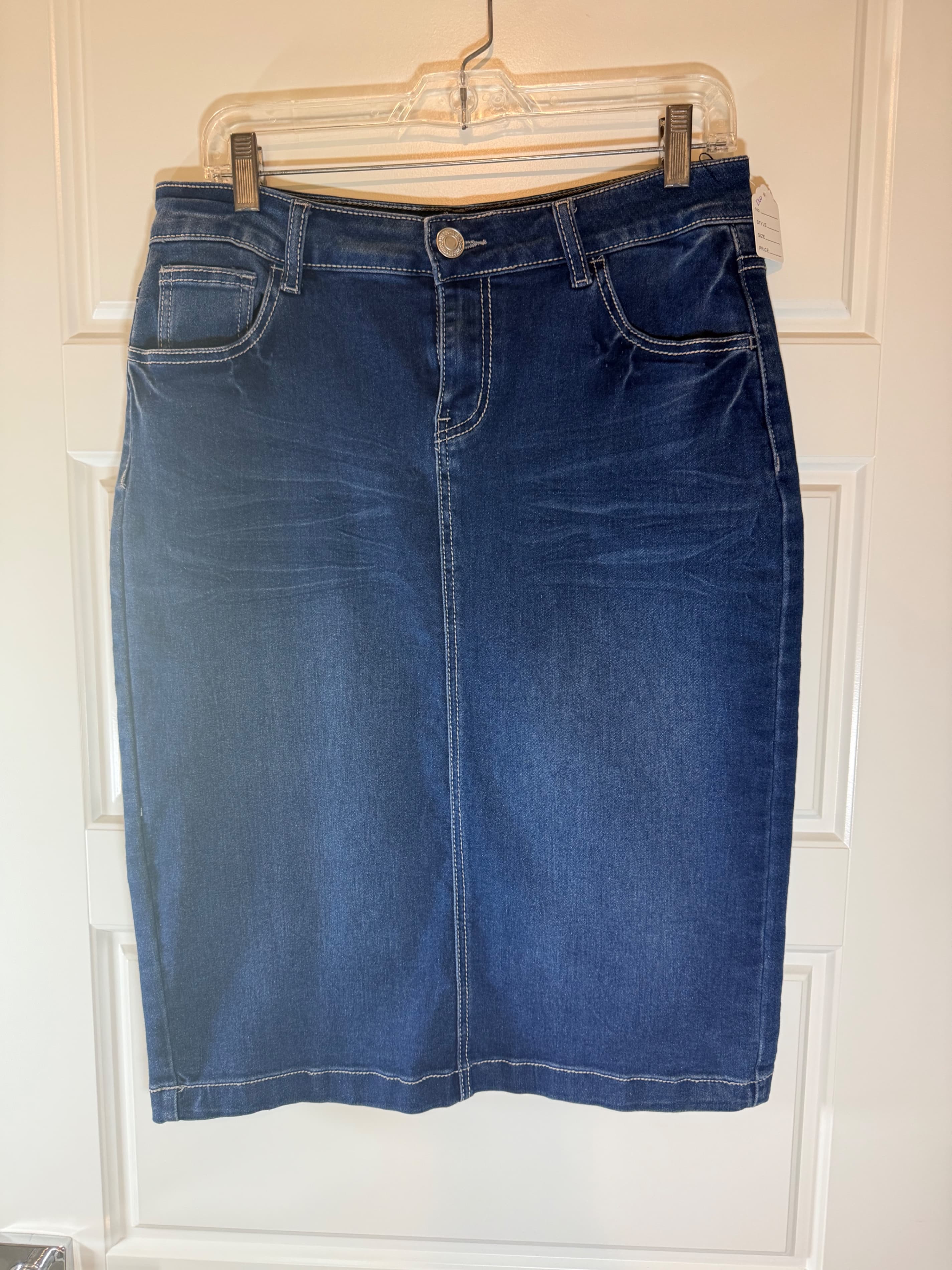 Denim Skirt - Classic Fit, Knee-Length, Dark Wash - Image 1