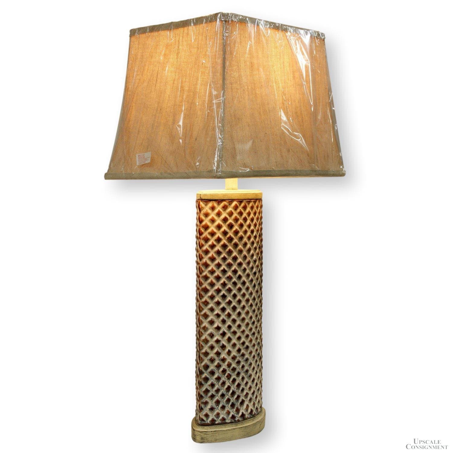 White & Gold Diamond Pattern Ceramic Table Lamp - Thumbnail 2